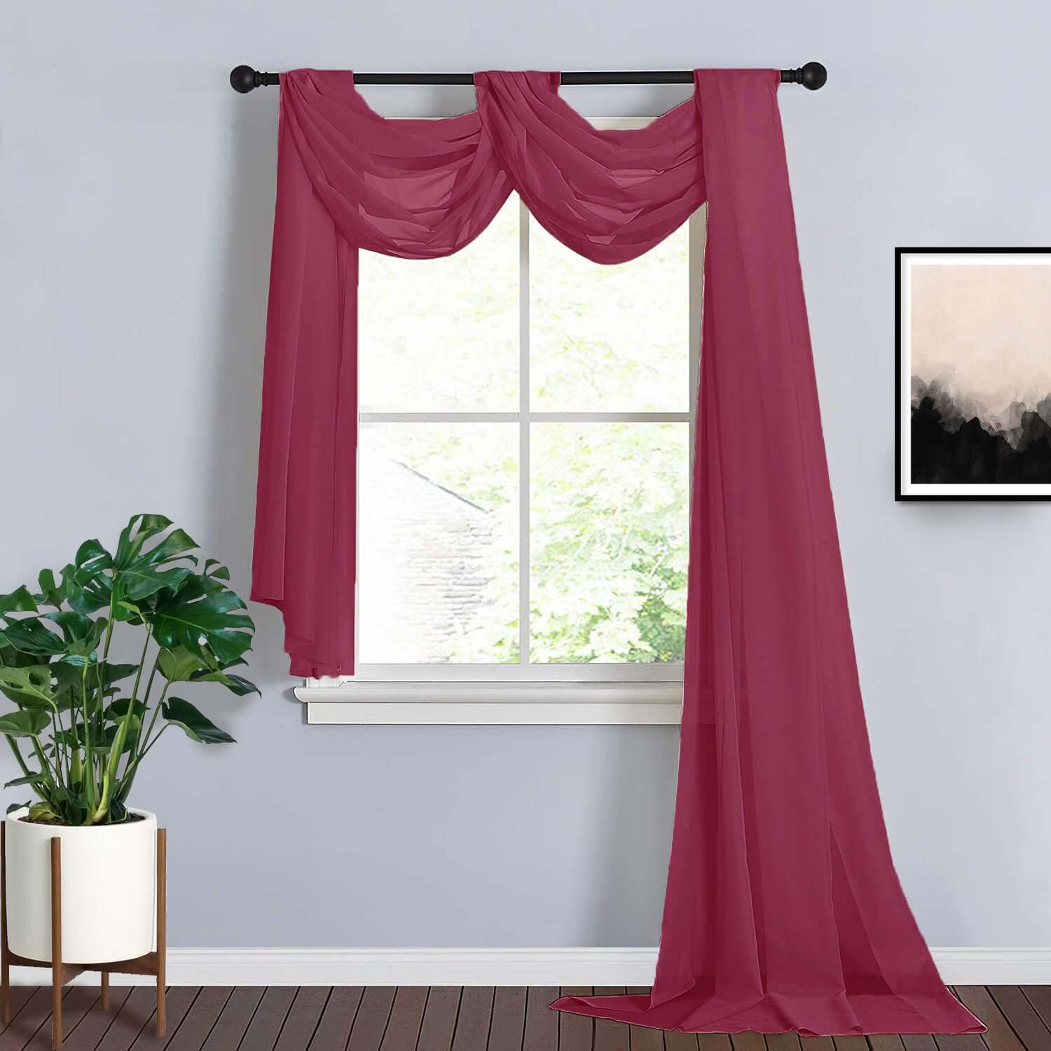 18ft Burgundy Sheer Organza Wedding Arch Drapery Fabric, Window Scarf Valance