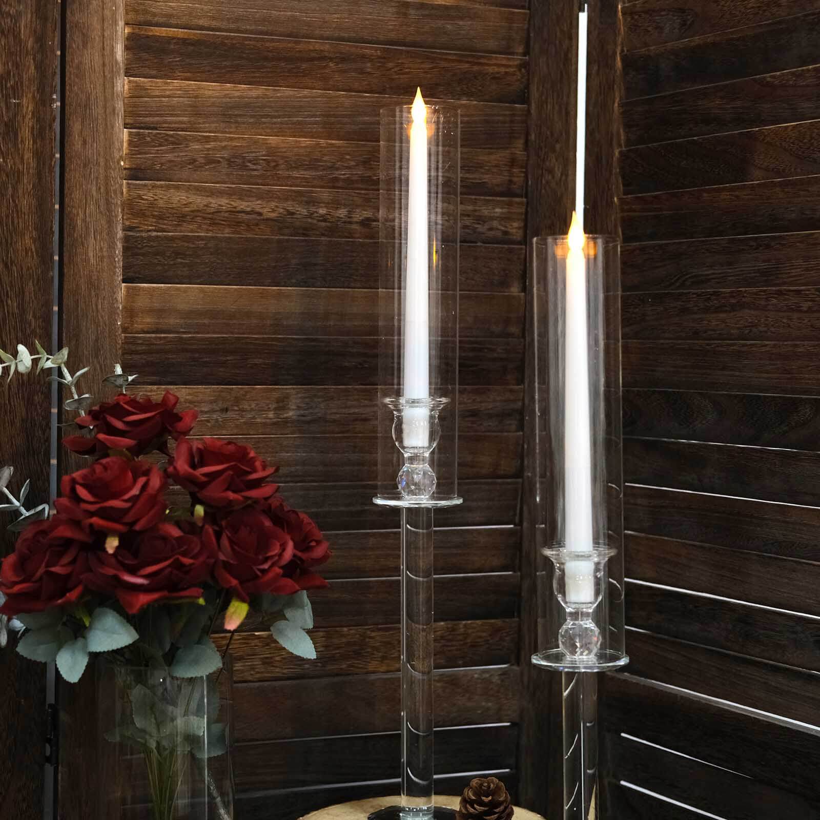 2-Pack Crystal Glass Hurricane Taper Candle Holders, Tall Decorative Candle Stands Clear Cylinder Chimney Tubes 22