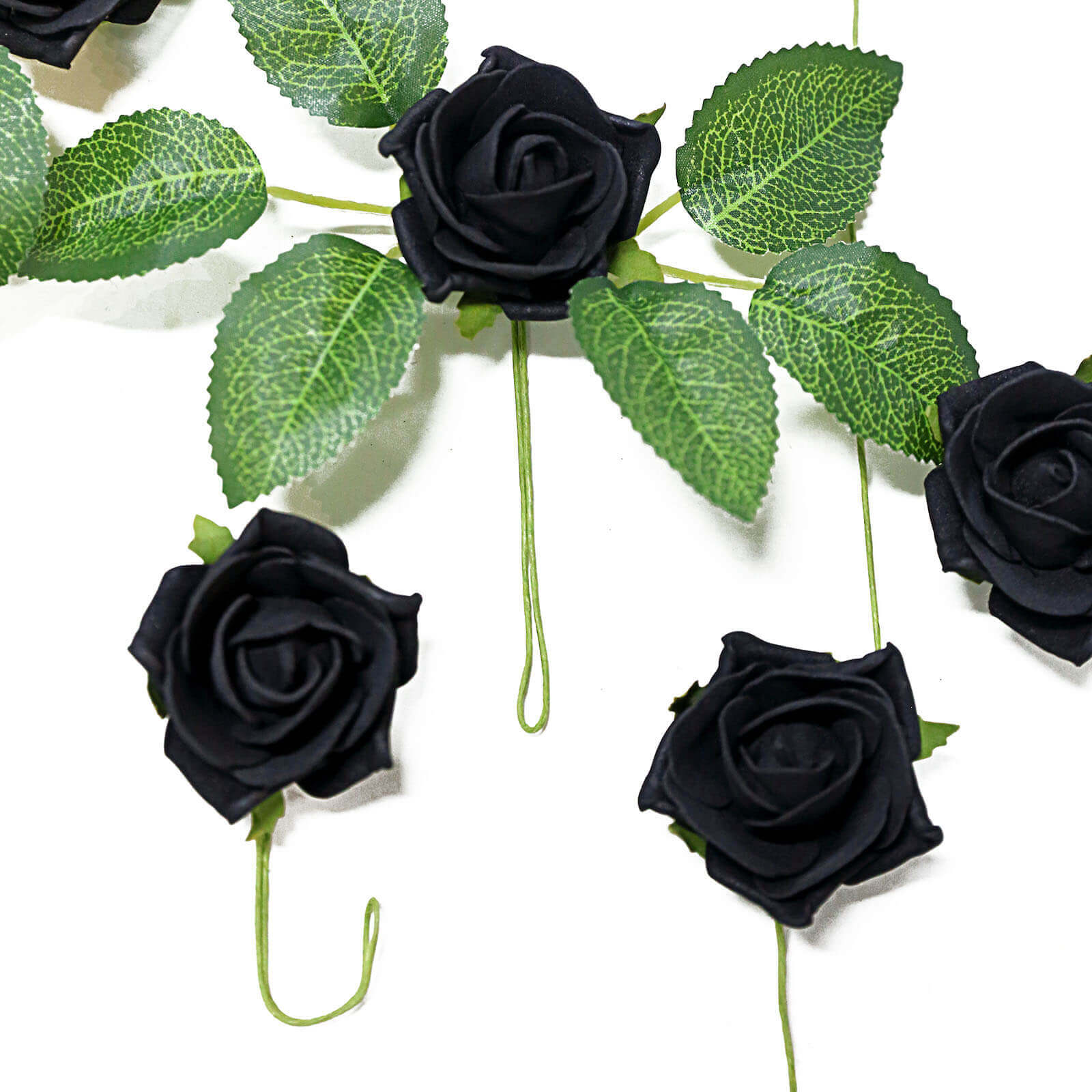 24 Roses 2 Black Artificial Foam Flowers With Stem Wire and Leaves