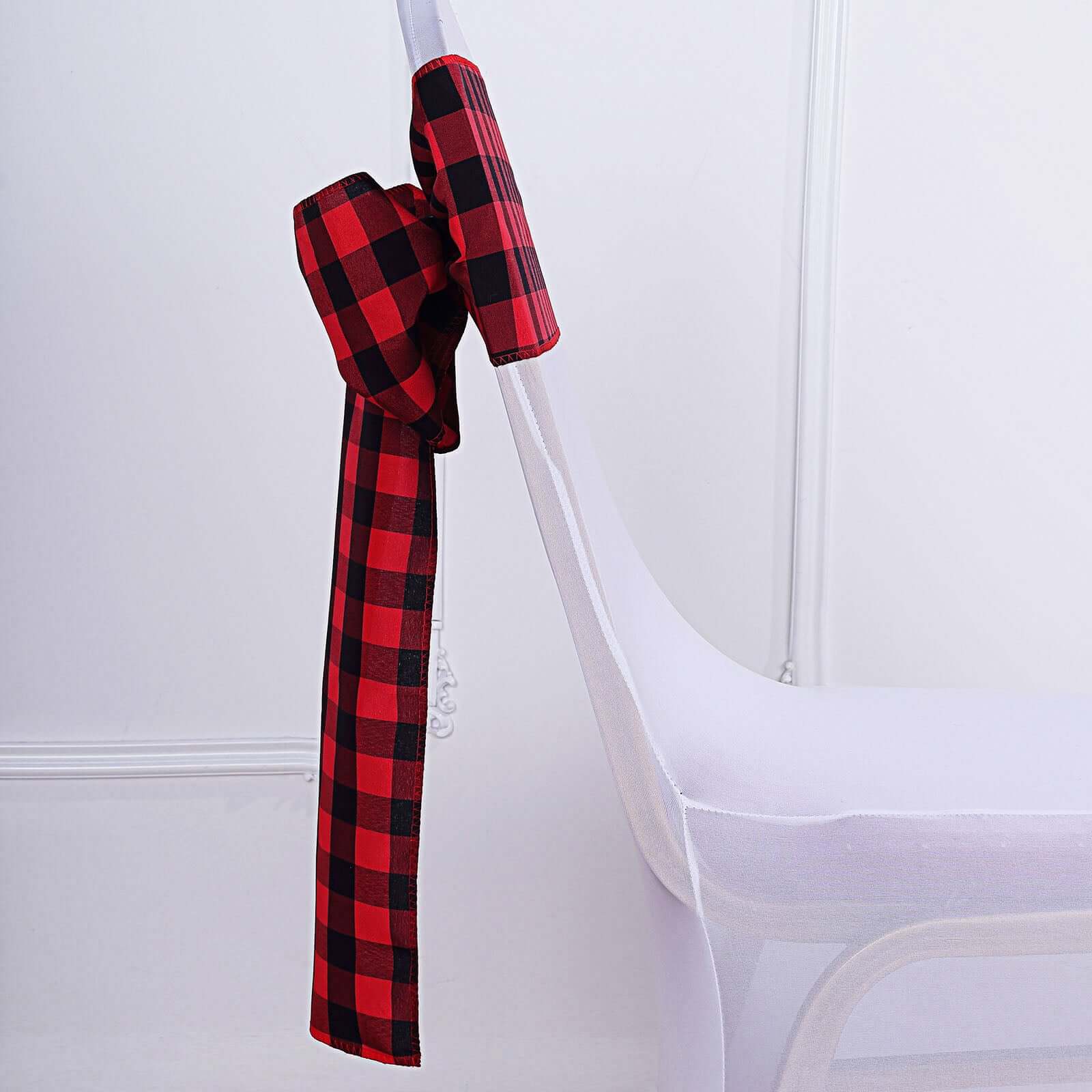 5 Pack Polyester Chair Sashes Black/Red Buffalo Plaid - Durable & Reusable Chair Bows 6x108