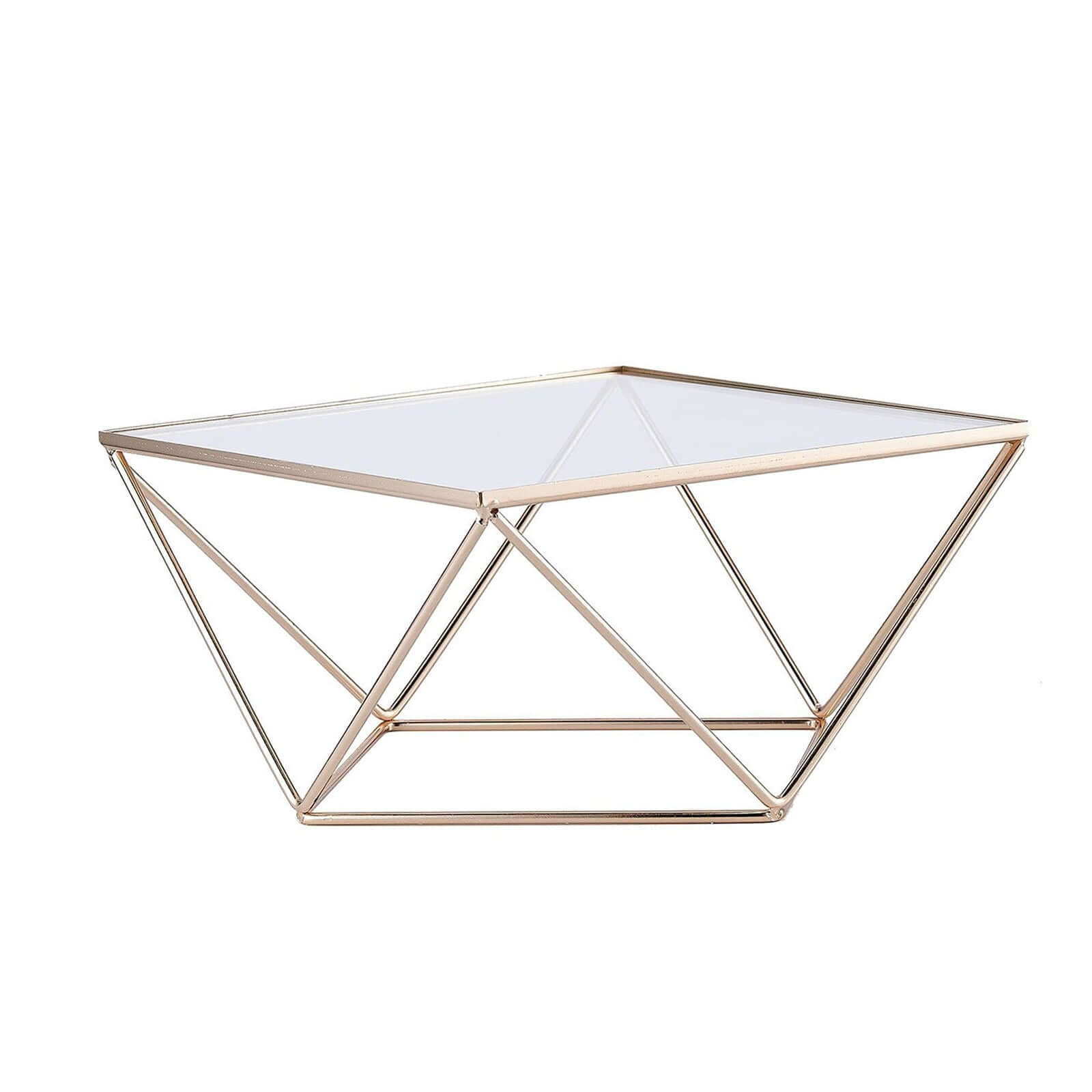 Metal Cake Stand Geometric Pedestal Riser Design Gold with Square Glass Top - Display Centerpiece 14