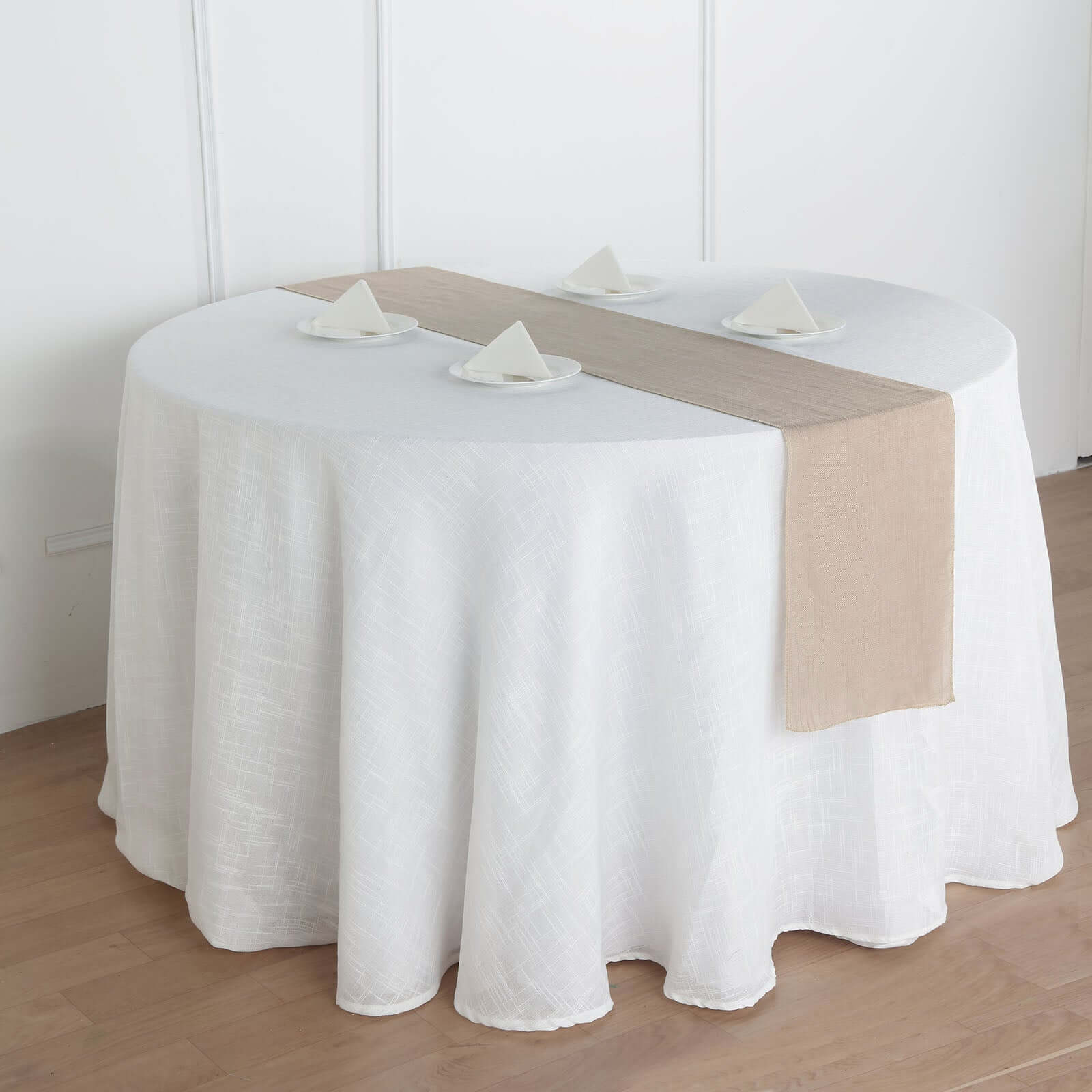 Faux Linen 12x108 Table Runner Taupe - Slubby Textured & Wrinkle Resistant Table Decor