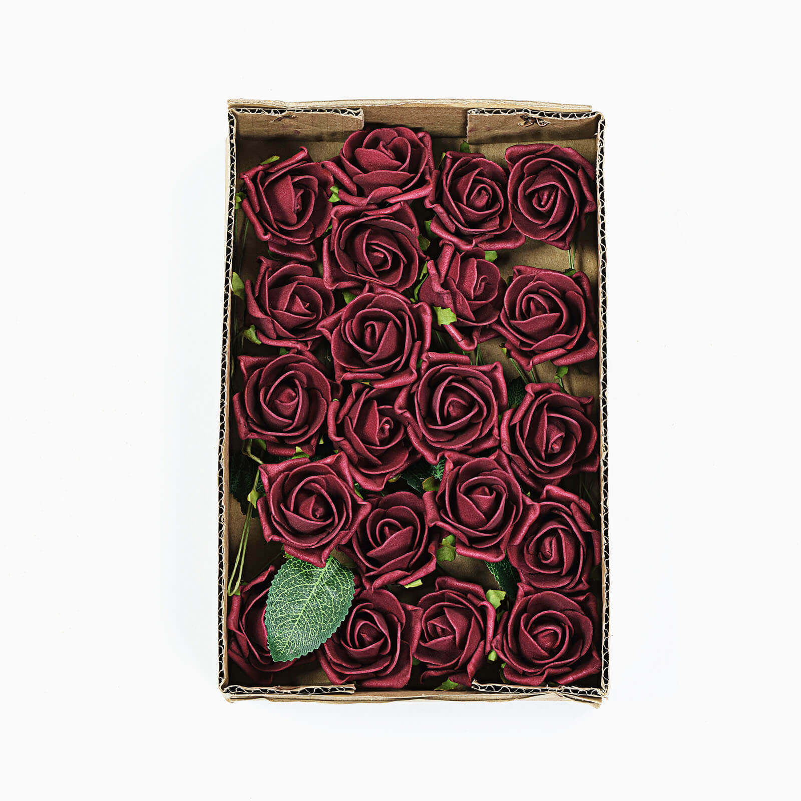 24 Roses 2 Burgundy Artificial Foam Flowers With Stem Wire and Leaves