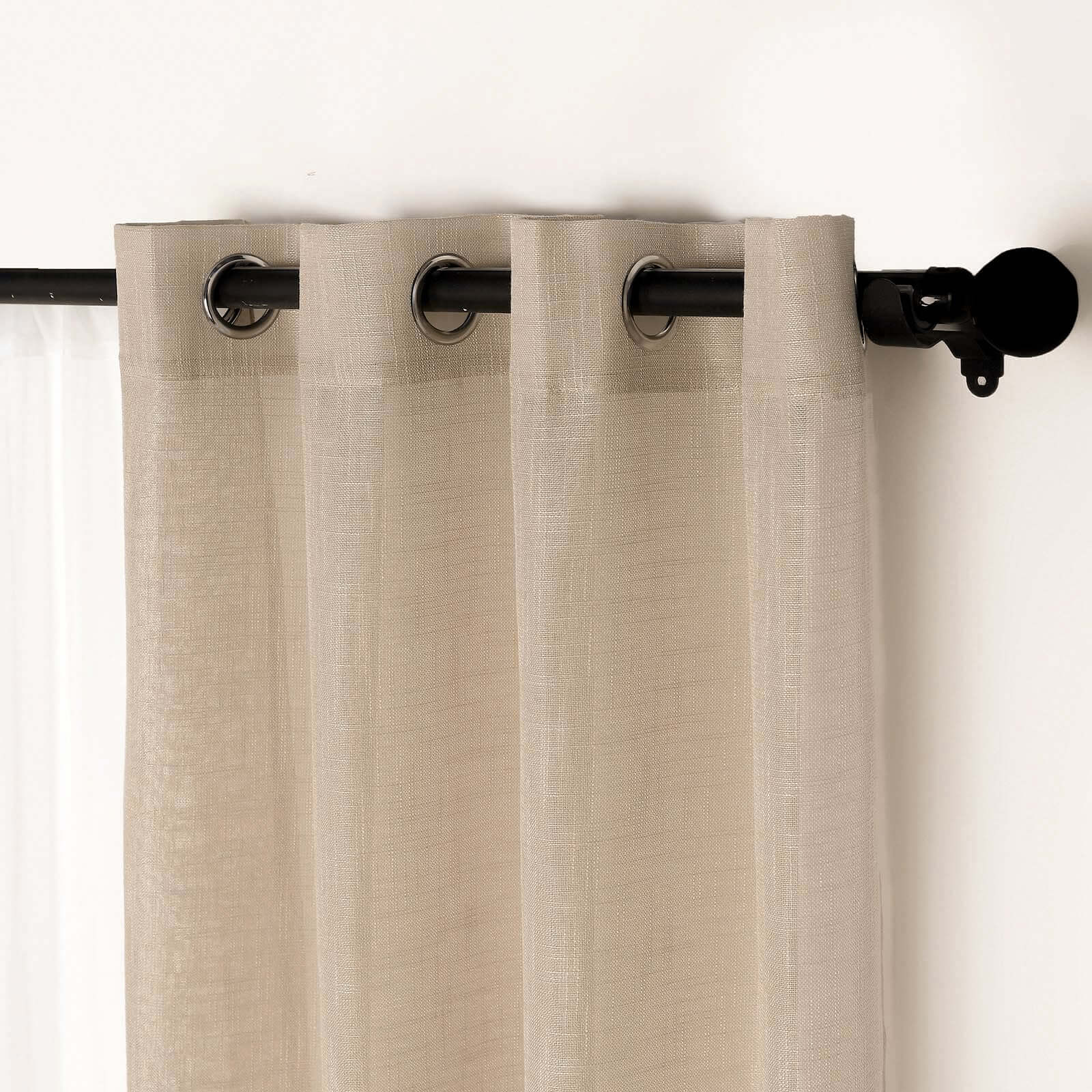 2 Pack Handmade Beige Faux Linen Curtains 52x96, Curtain Panels With Chrome Grommets