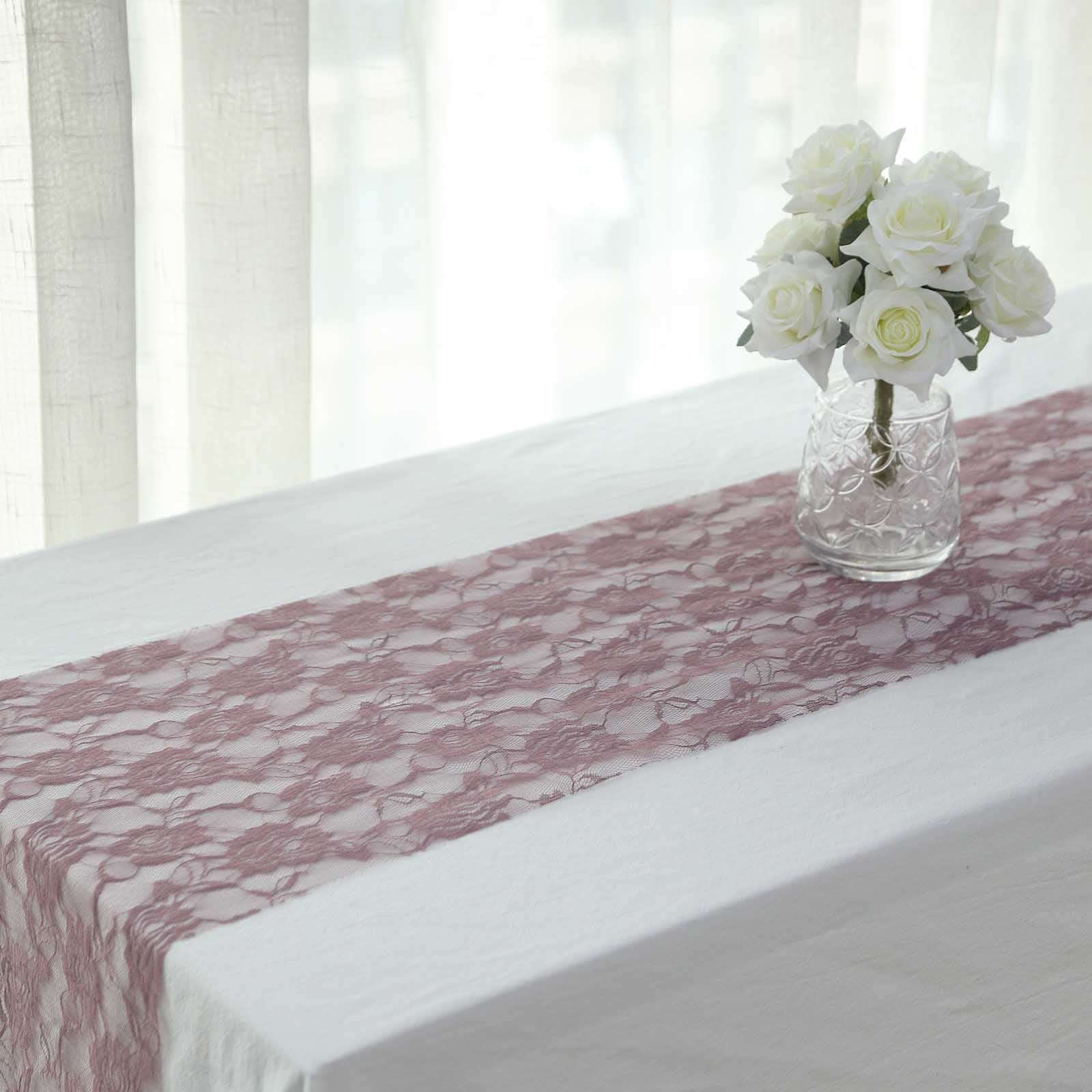 Lace 12x108 Table Runner Violet - Vintage Rose Pattern Table Decor