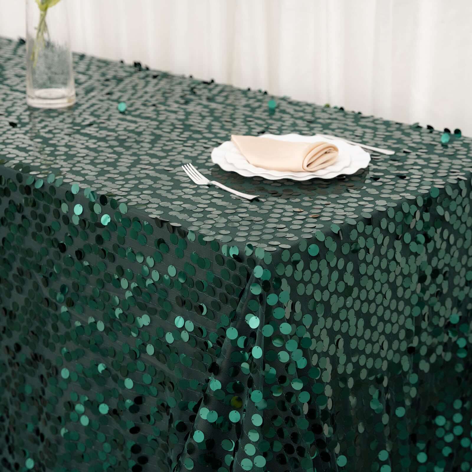 Sequin 90x156 Rectangle Tablecloth Hunter Emerald Green - Seamless Big Payette Table Cover