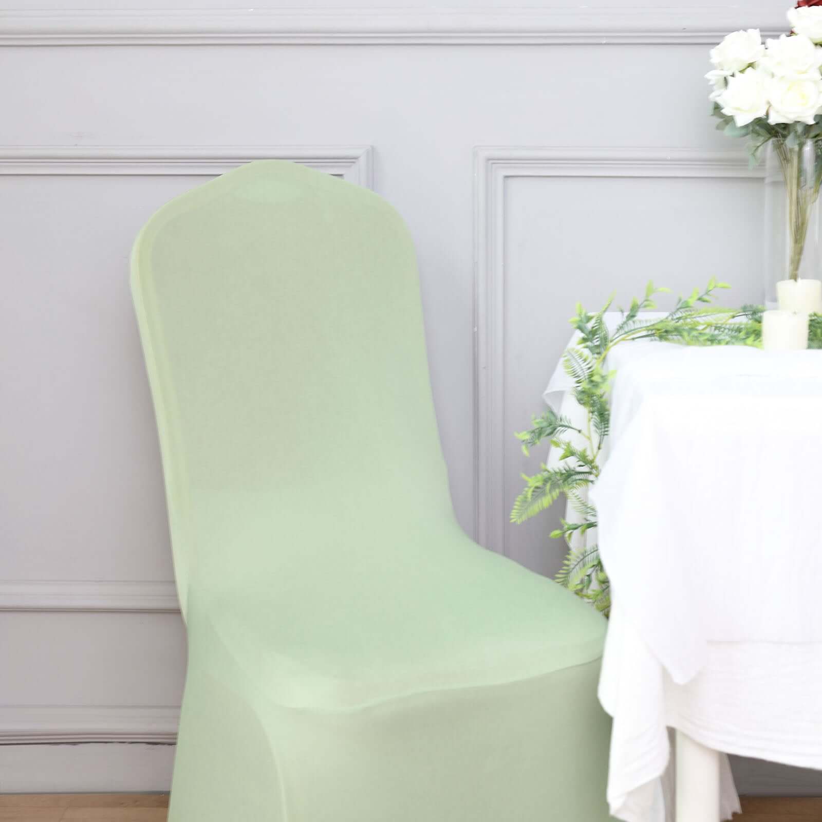 Spandex Chair Cover for Banquet Chairs Sage Green - Stretch 160GSM Fabric with Slip-On Slipcover