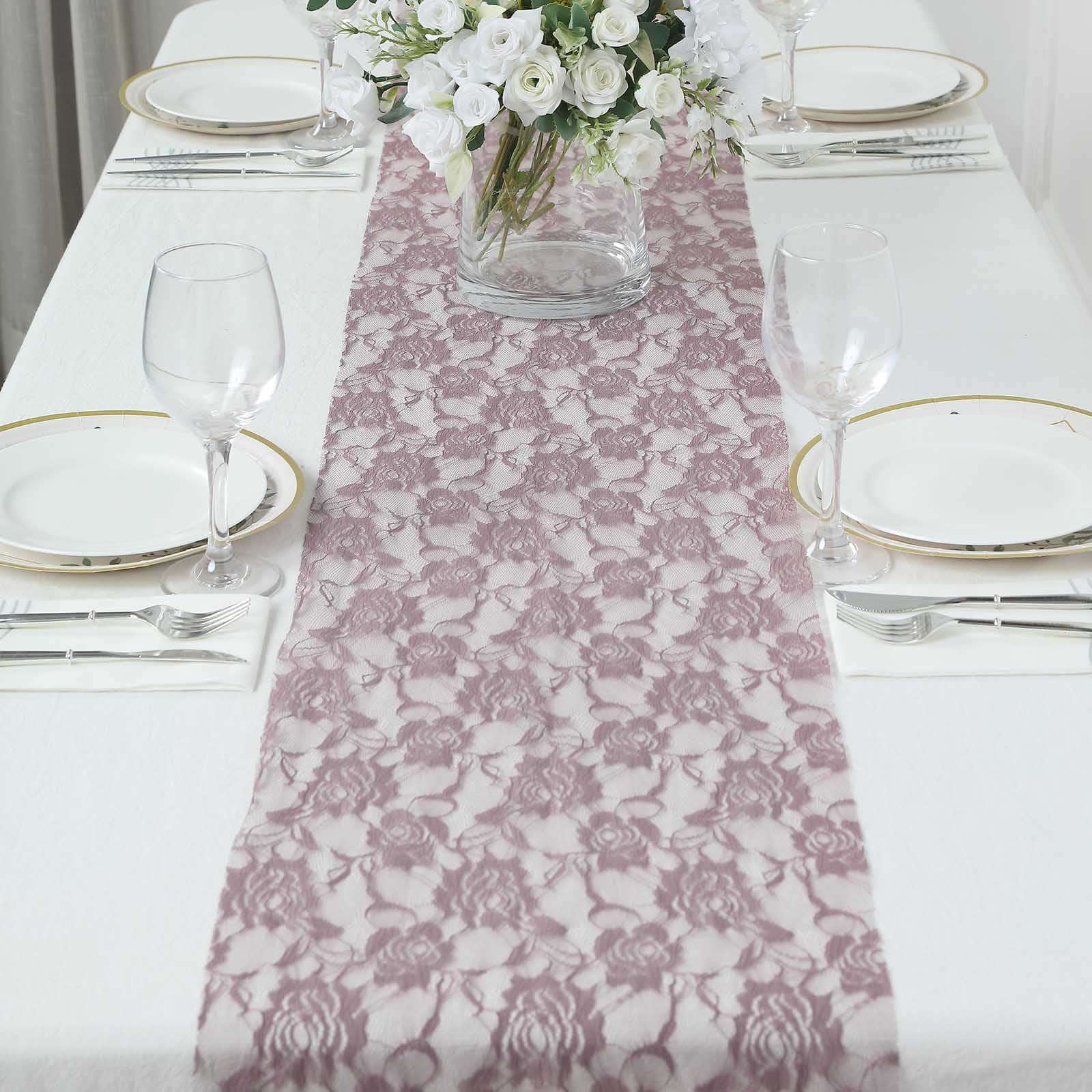 Lace 12x108 Table Runner Violet - Vintage Rose Pattern Table Decor