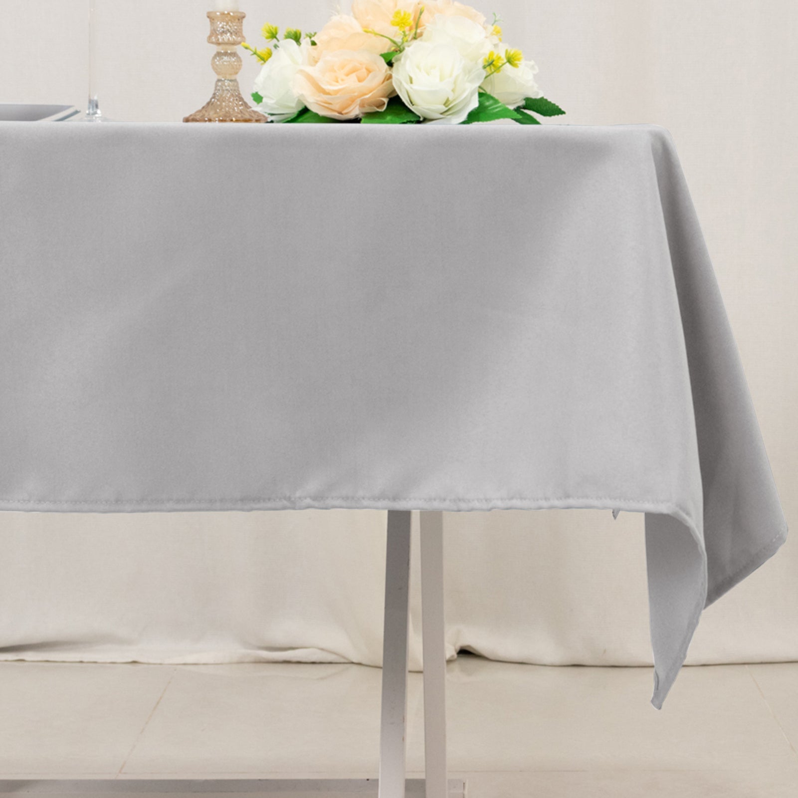 Premium Polyester 54x54 Square Tablecloth Silver - Stain and Wrinkle-Resistant 220GSM Table Cover