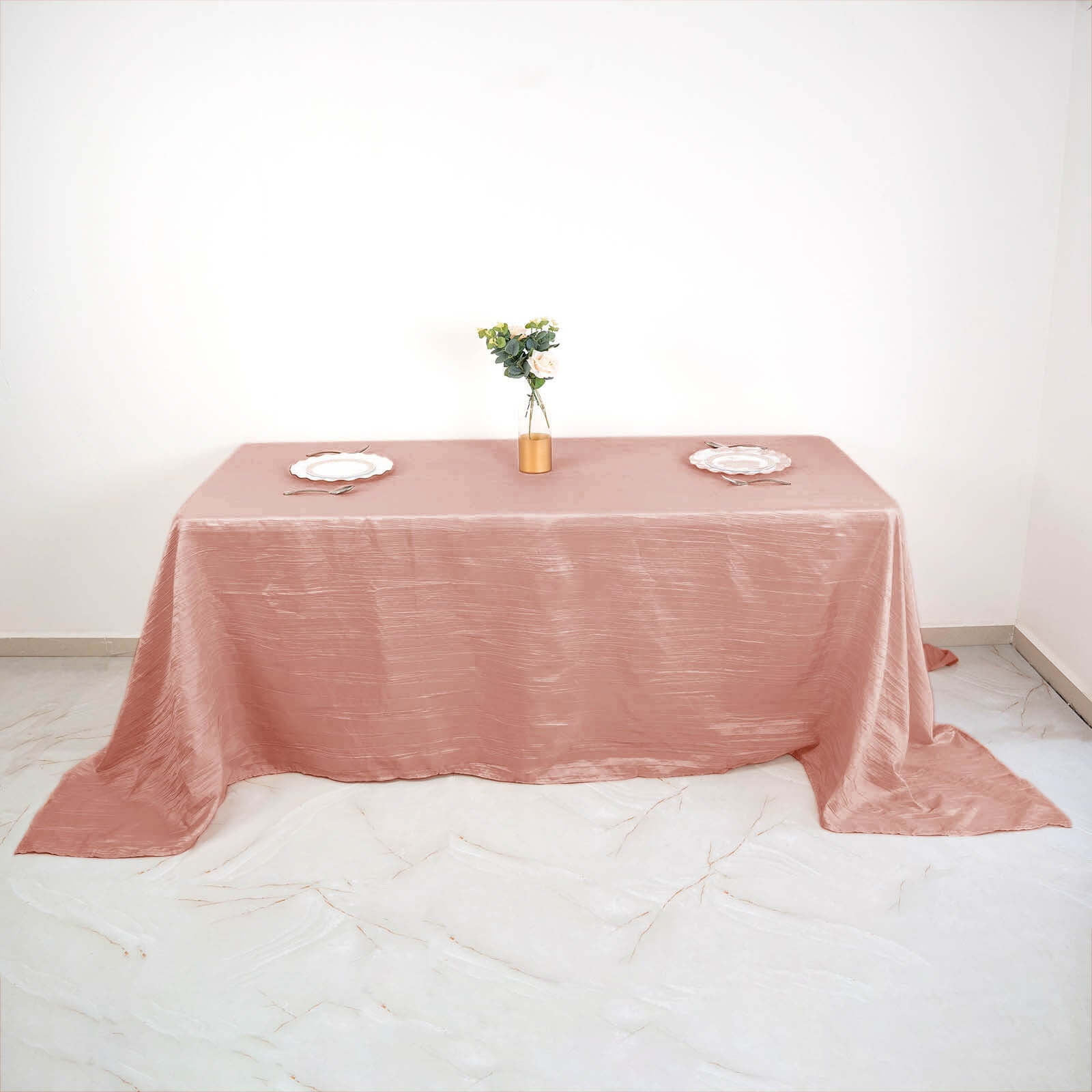Taffeta 90x132 Rectangle Tablecloth Dusty Rose - Seamless Accordion Crinkle Table Cover