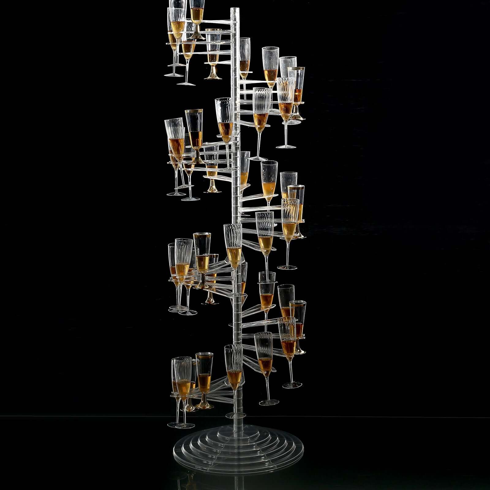 Champagne Glass Holder Tower Clear Acrylic Spiral Design - Flute Display Rack Cocktail Tree Stand with 40 Holders for Professional & Home Use 4.5ft