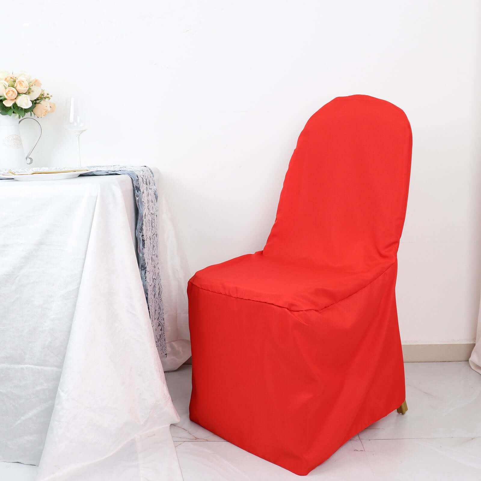 10 Pack Polyester Chair Cover for Banquet Chairs Red - Stain-Resistant Reusable Slip-On Slipcover