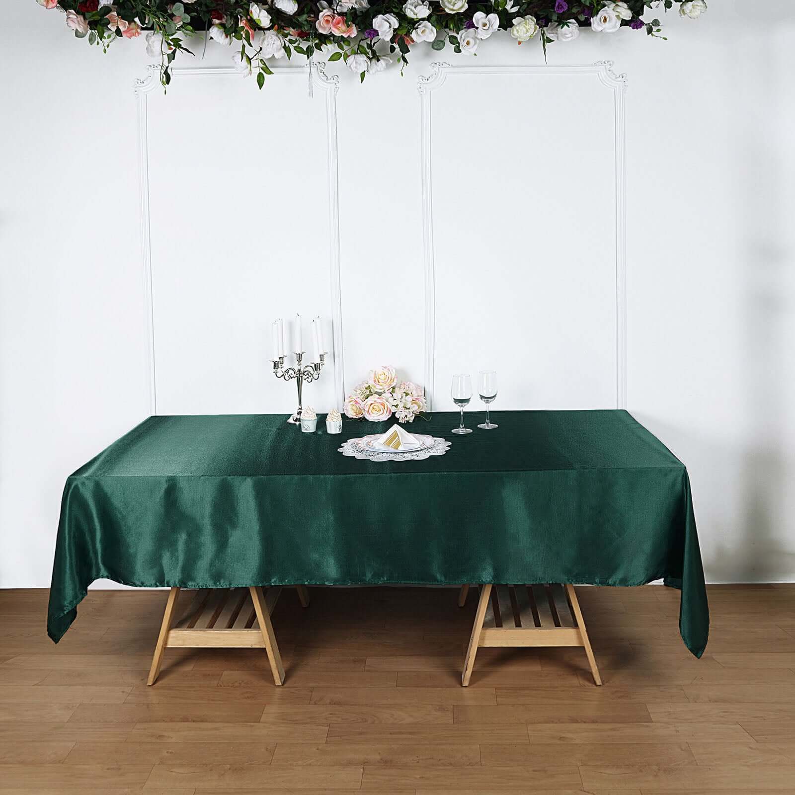 Satin Rectangular 60x102 Tablecloth Hunter Emerald Green - Smooth and Lustrous Table Cover