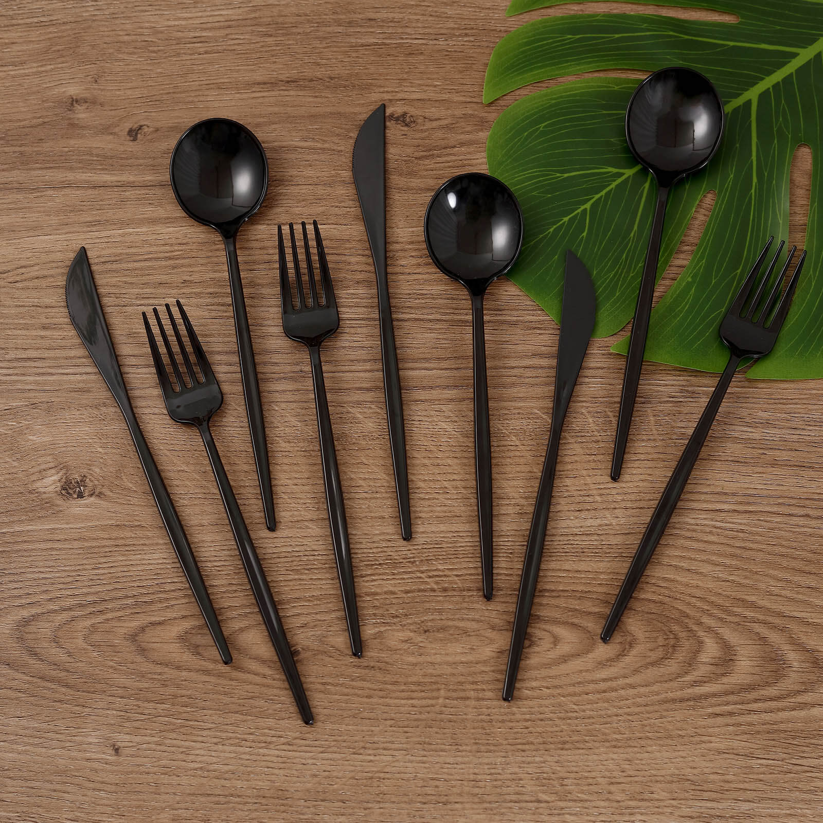 24-Pack Plastic Flatware Set with Sleek Modern Design Black - Premium Disposable Silverware 8