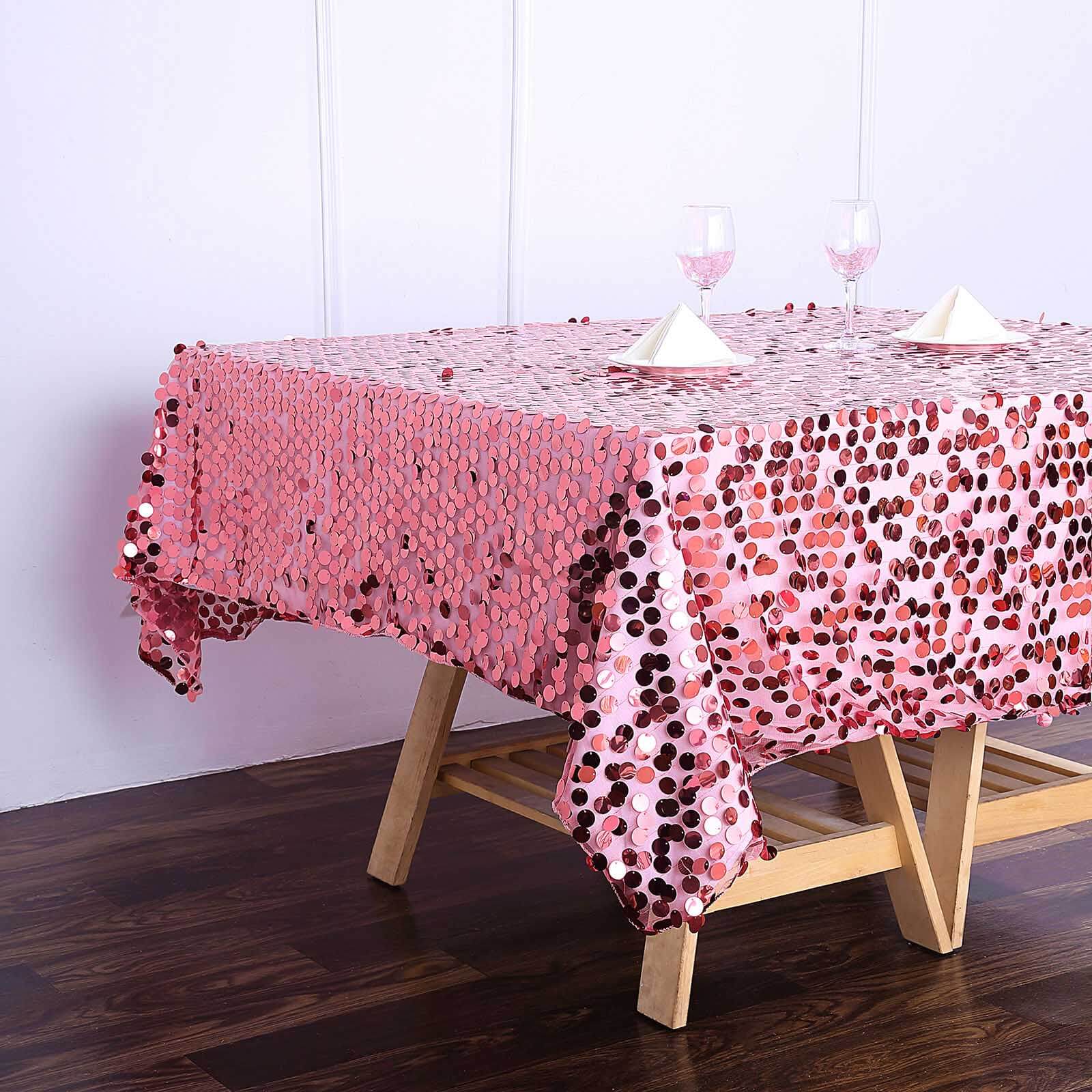 72x72 Pink Big Payette Sequin Square Table Overlay