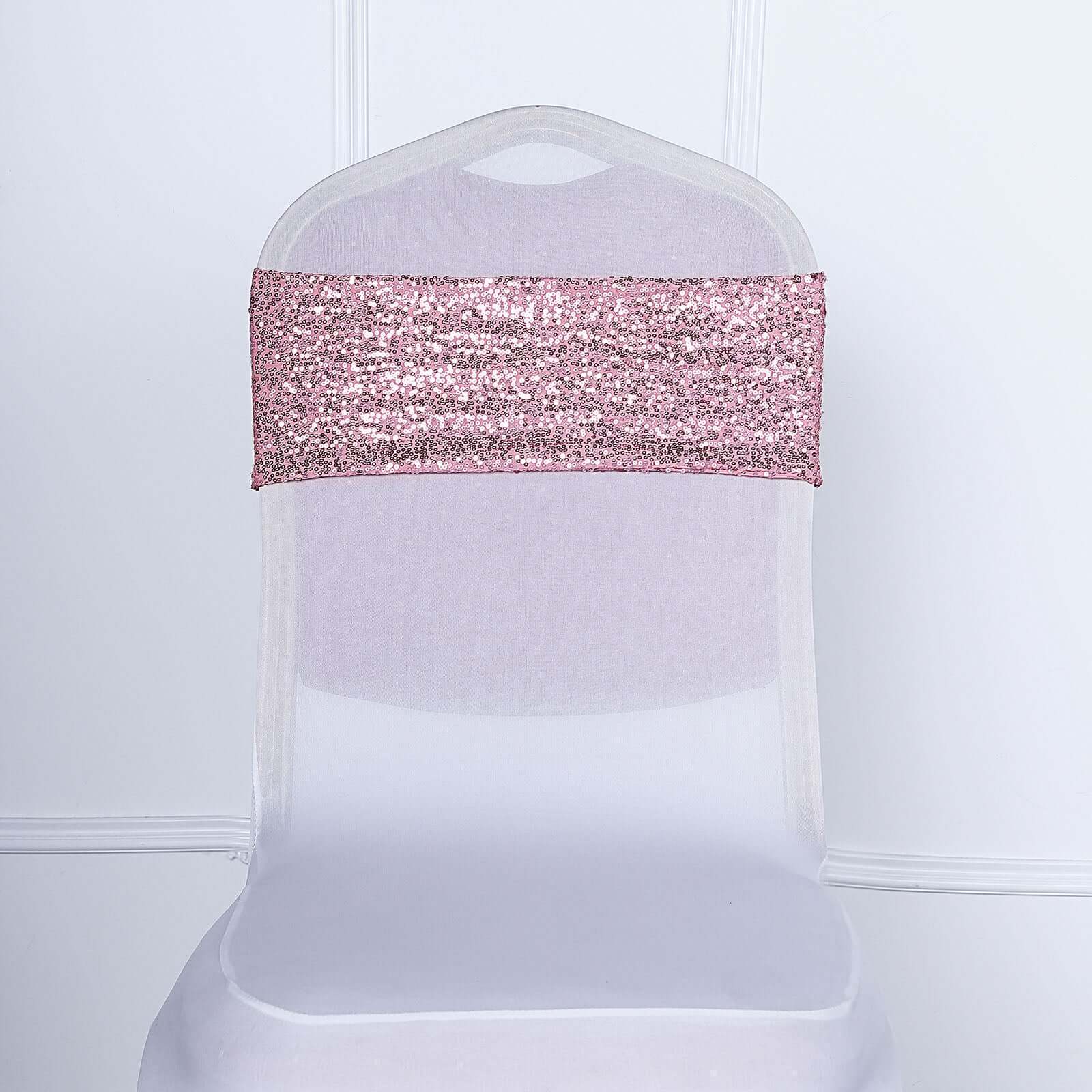 5 Pack Sequin Spandex Chair Sashes Rose Gold - Stretch Chair Bands 6x15