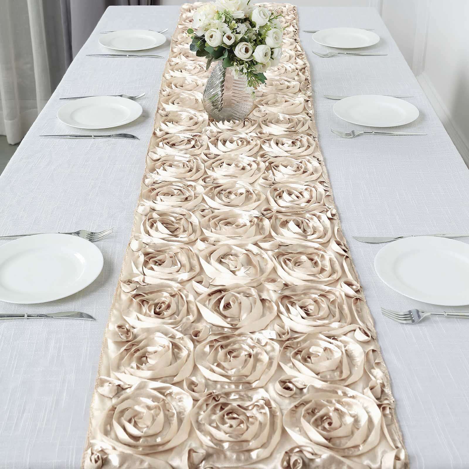 Rosette Satin 14x108 Table Runner Beige - Grandiose Design