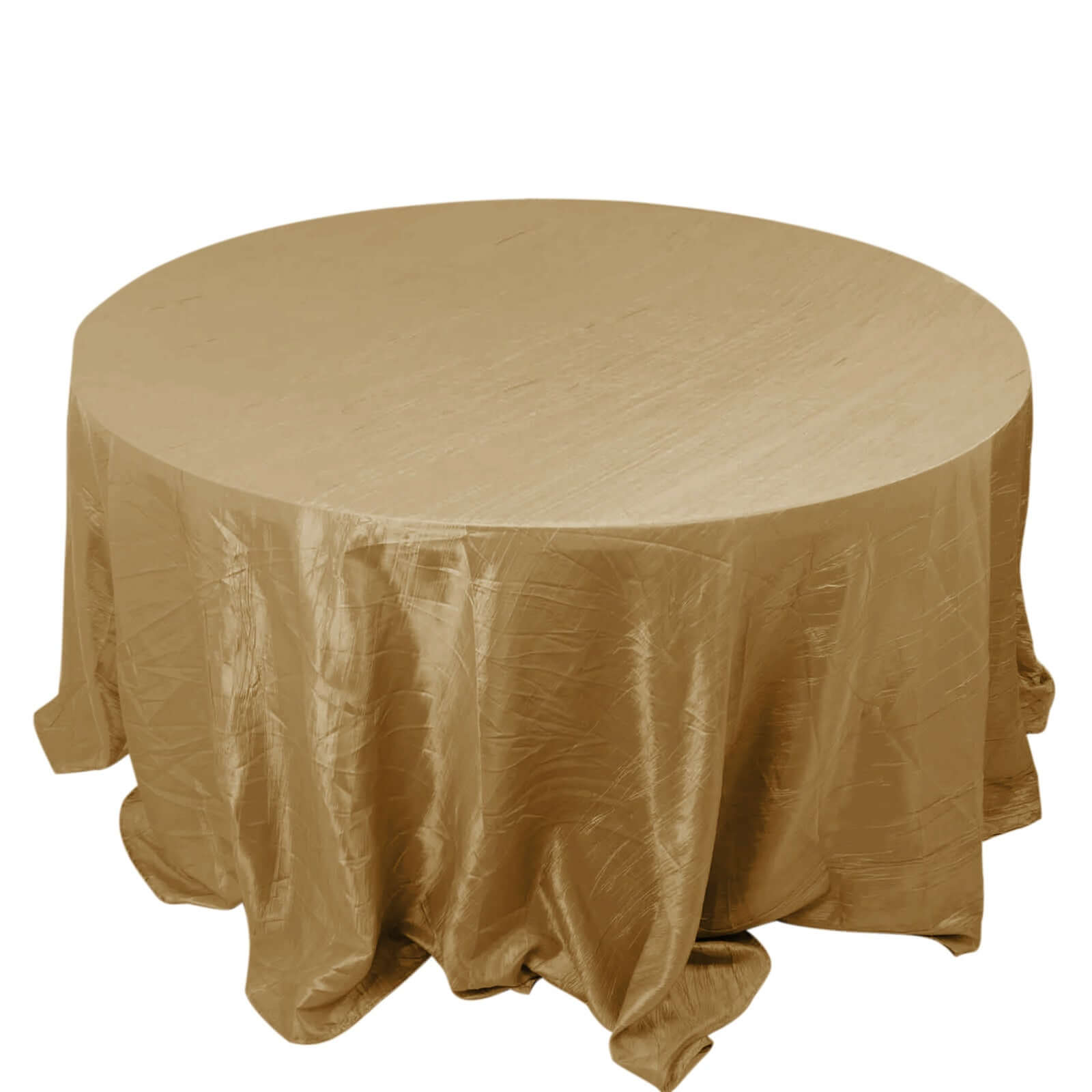 Taffeta 132 Round Tablecloth Gold - Seamless Accordion Crinkle Design for Exquisite Occasions