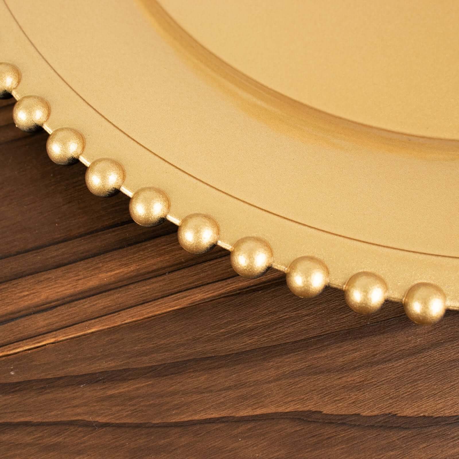 6-Pack Acrylic Round Charger Plates 13 in Gold with Beaded Rim, Decorative Dinner Party Charger Tableware