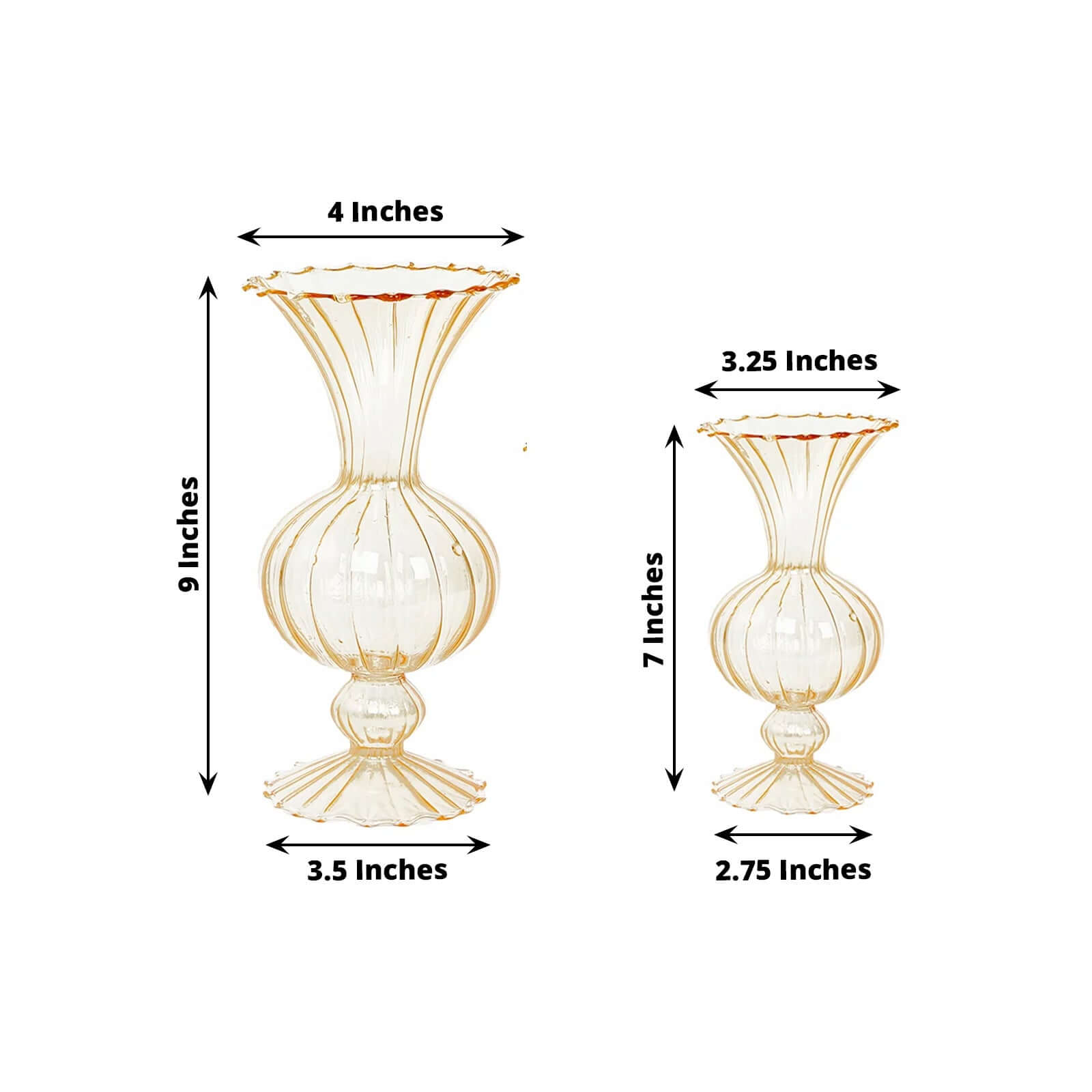 Set of 4 Glass Flower Vases Nordic Style with Petals Texture Amber Gold - Transparent Bud Planters for Wedding Table Decor 7, 9