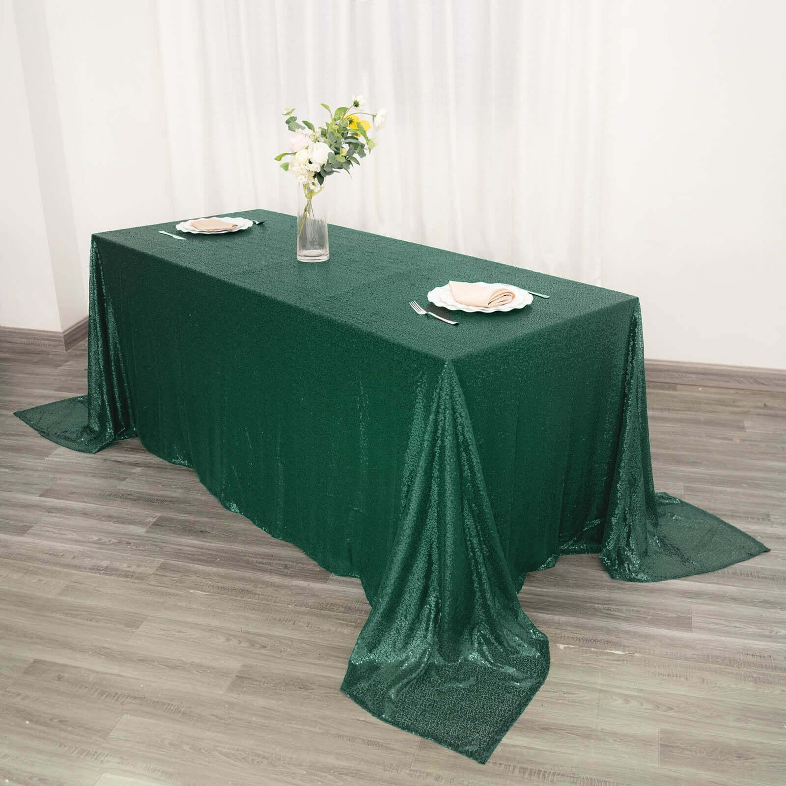 Sequin 90x132 Rectangle Tablecloth Hunter Emerald Green - Seamless Sparkly Table Cover