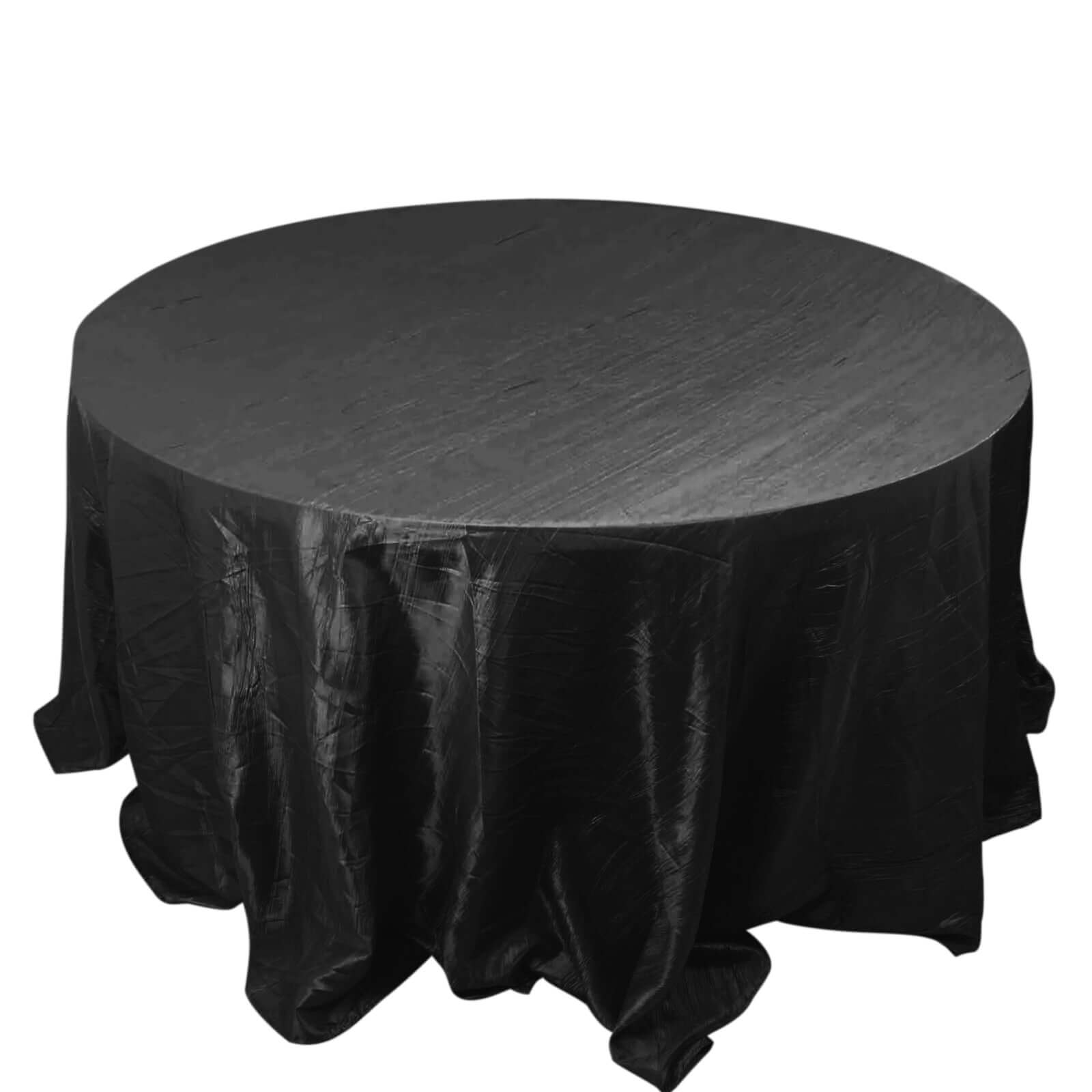 Taffeta 132 Round Tablecloth Black - Seamless Accordion Crinkle Design for Exquisite Occasions