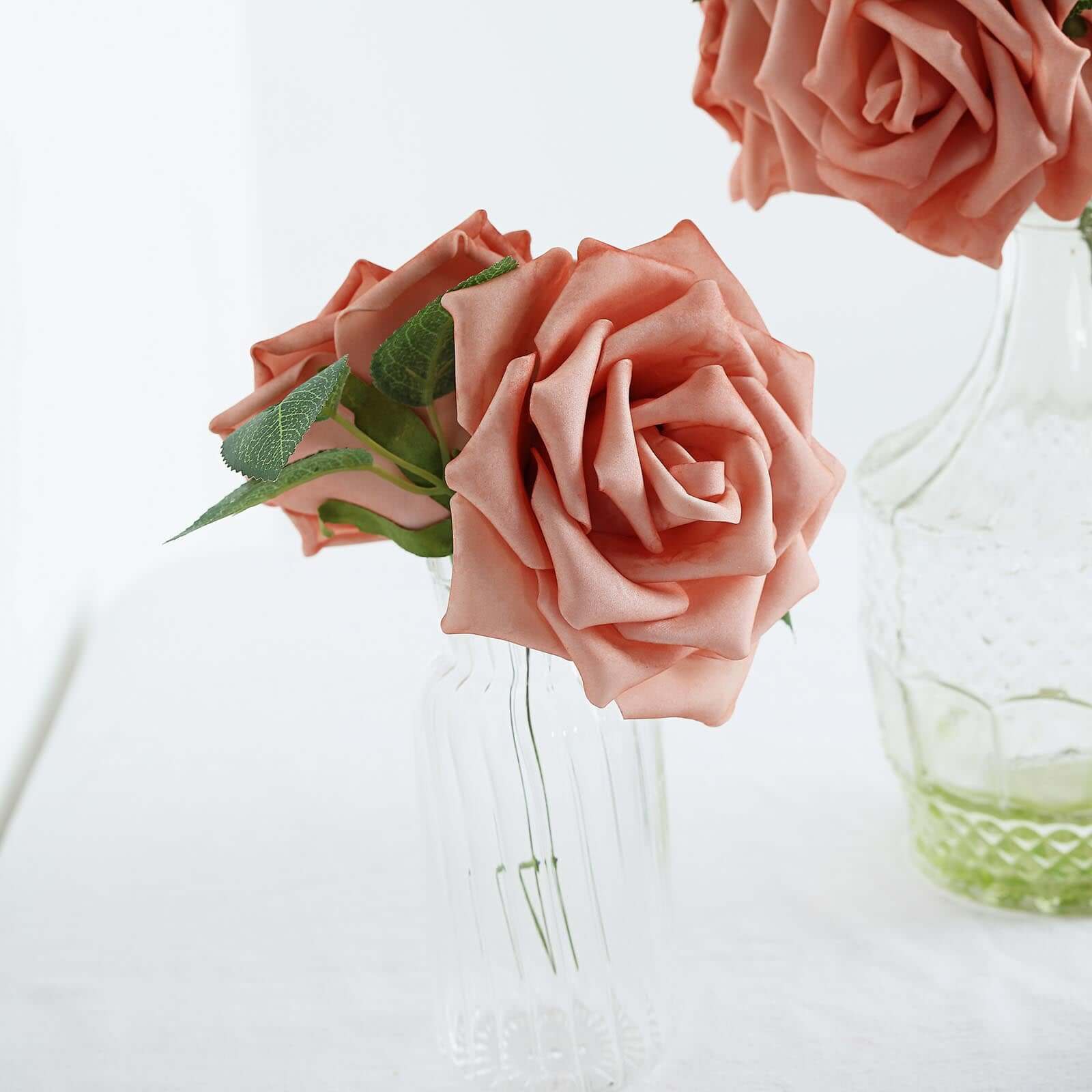 24 Roses 5 Dusty Rose Artificial Foam Flowers With Stem Wire and Leaves