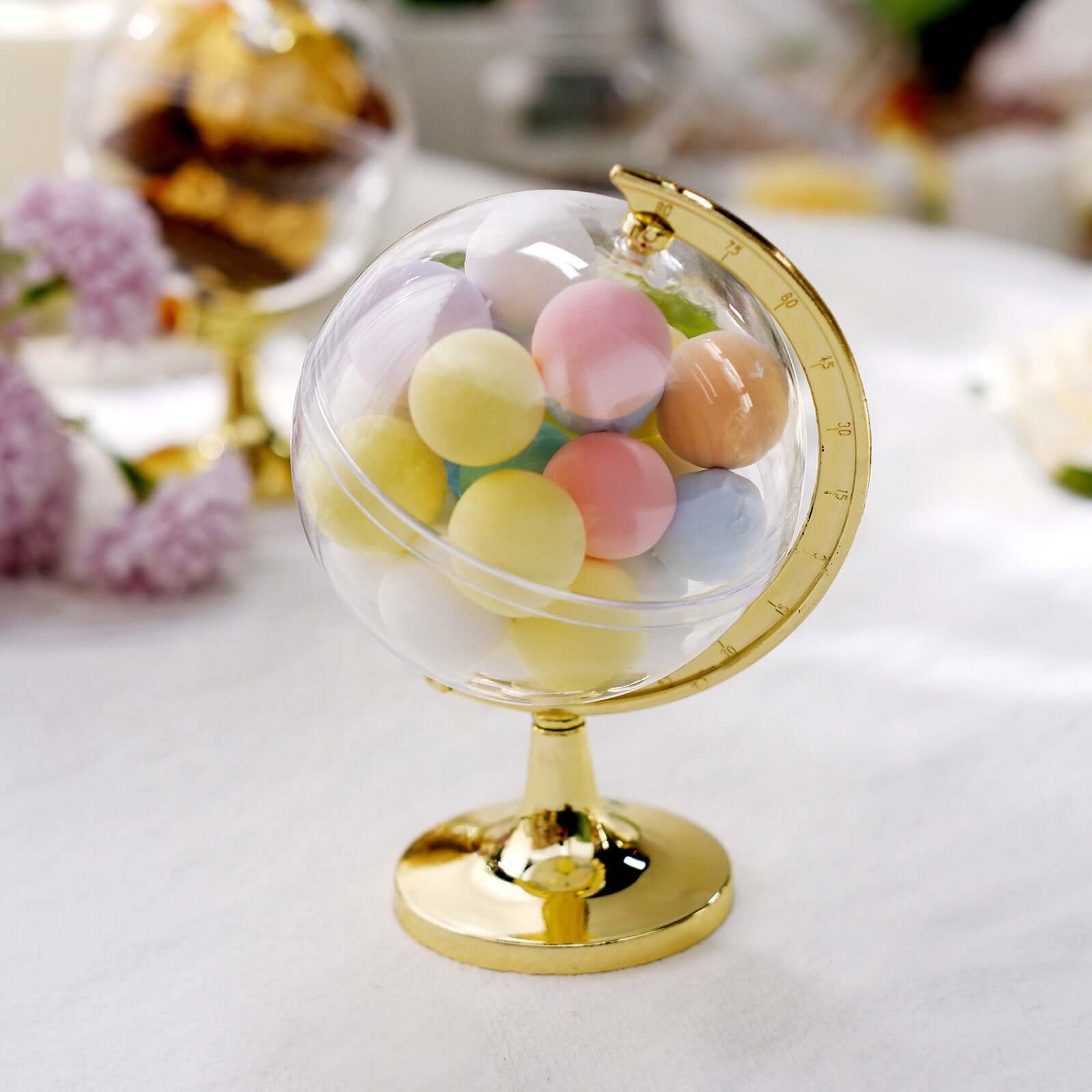 12-Pack Fillable Mini Globe Candy Container Clear Gold - Stylish Candy Treat Favor Containers 4.5