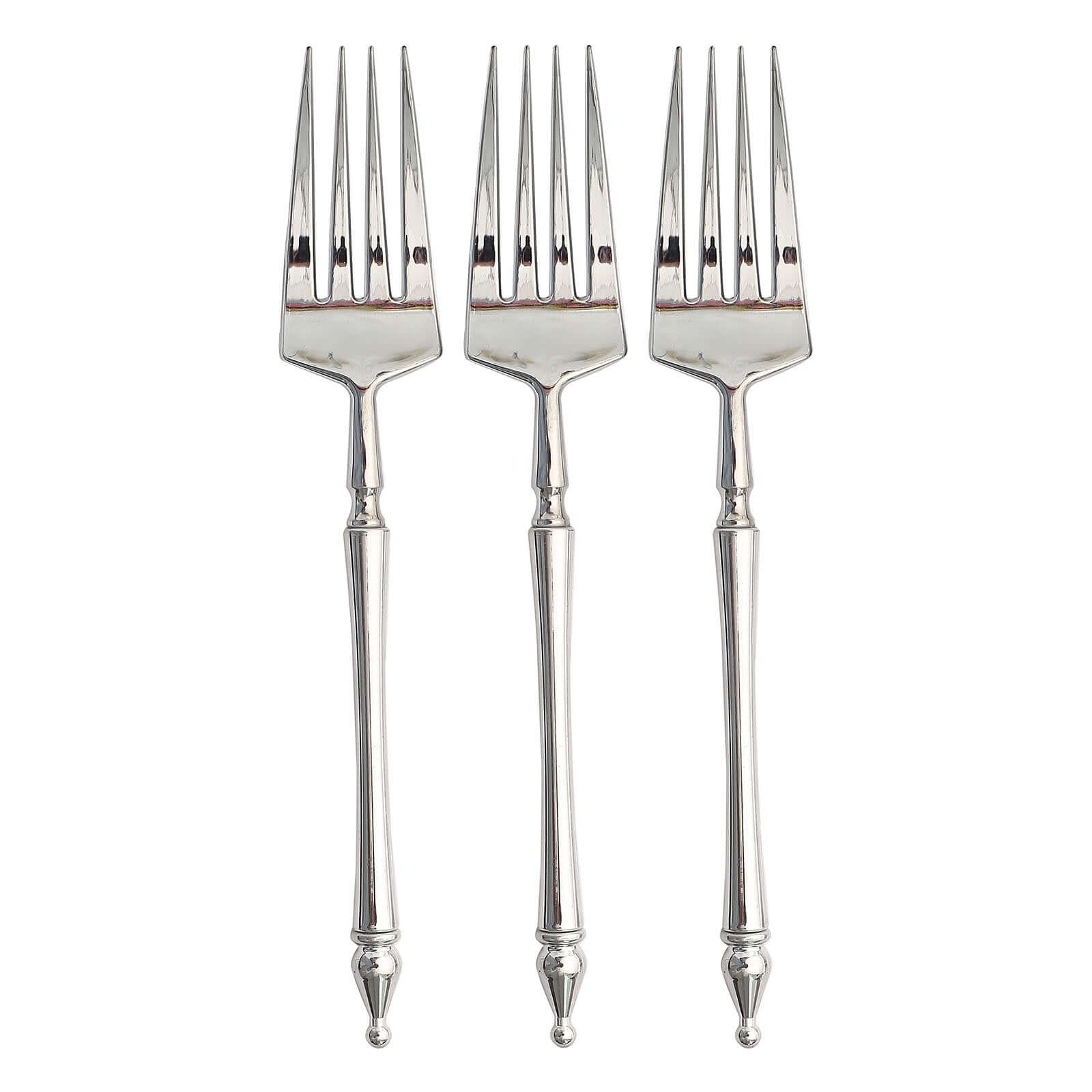 24-Pack Plastic Dessert Forks with Roman Column Handle Silver - European Style Disposable Utensils 6