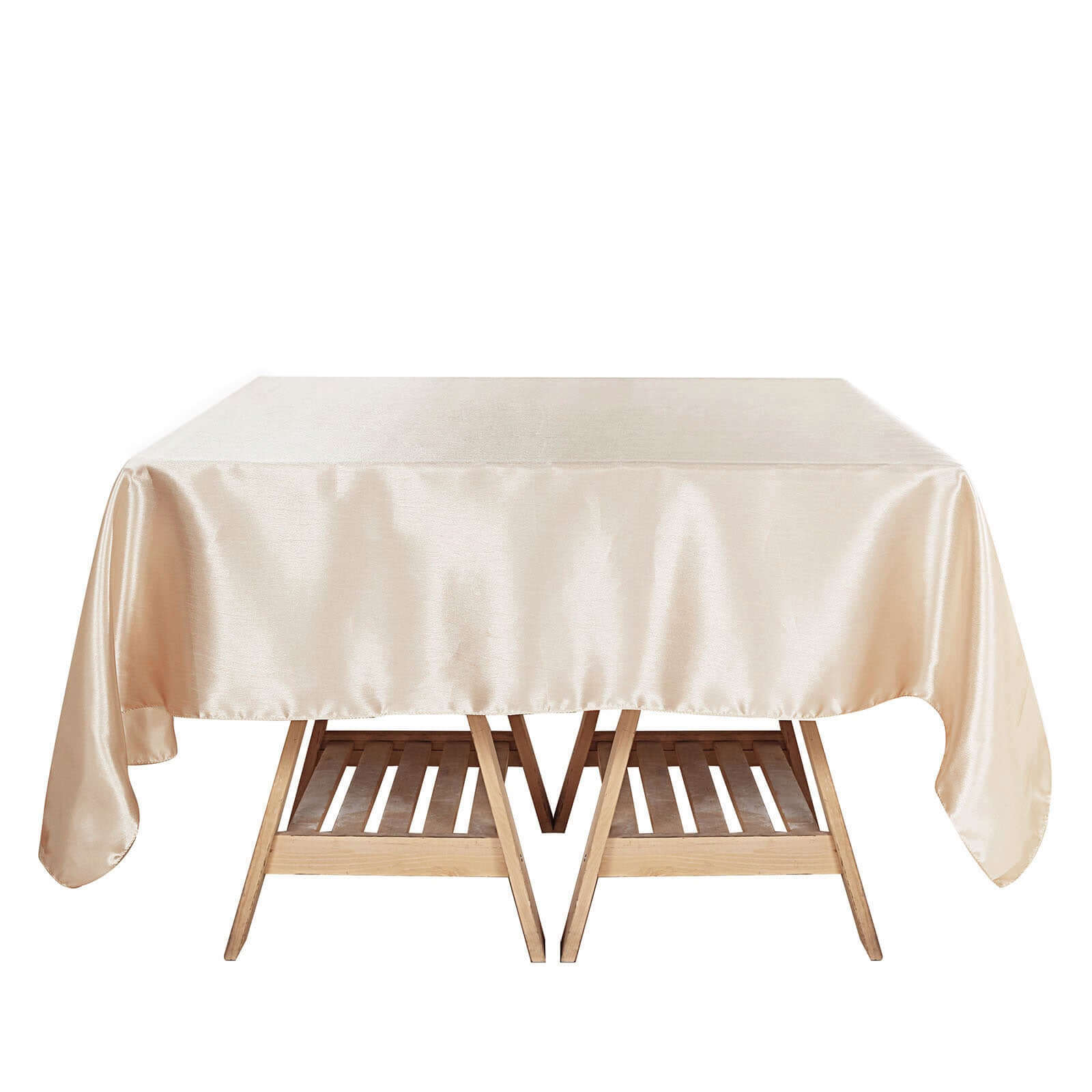 Satin 60x60 Table Overlay Square Tablecloth Beige - Smooth Silky Touch Table Cover