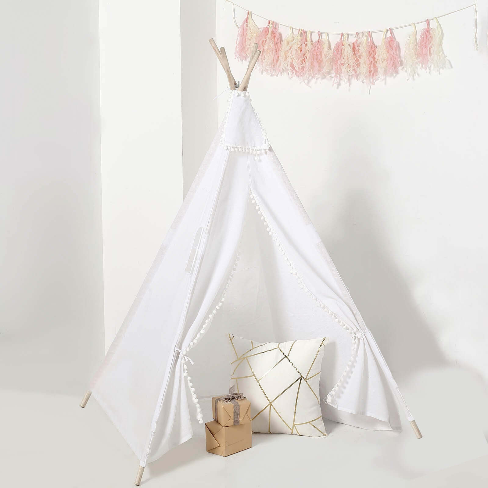 5ft Kids Linen Teepee Play Tent, Toddler Indoor Outdoor Playhouse With Window