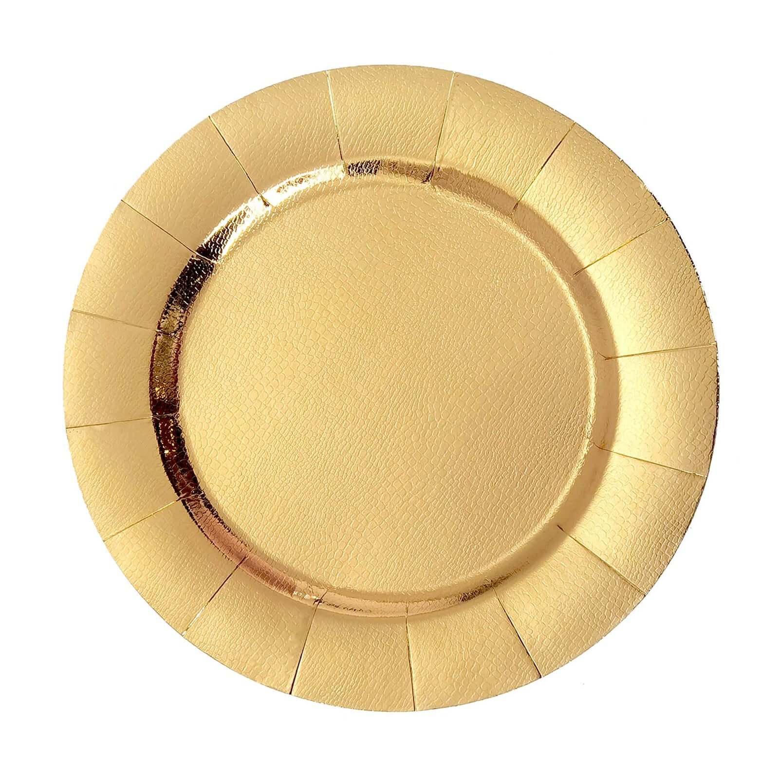 10-Pack Disposable Round Charger Plates in Gold with Leathery Texture - Durable 1100GSM Cardboard Placemats 13