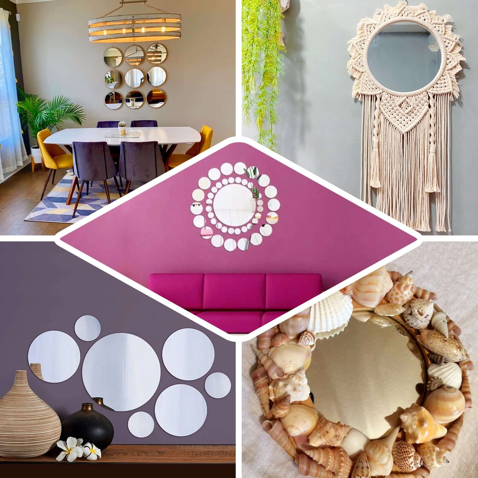 12 Pack Round Acrylic Mirror Wall Stickers, 6 Removable Wall Decals For Home Decor