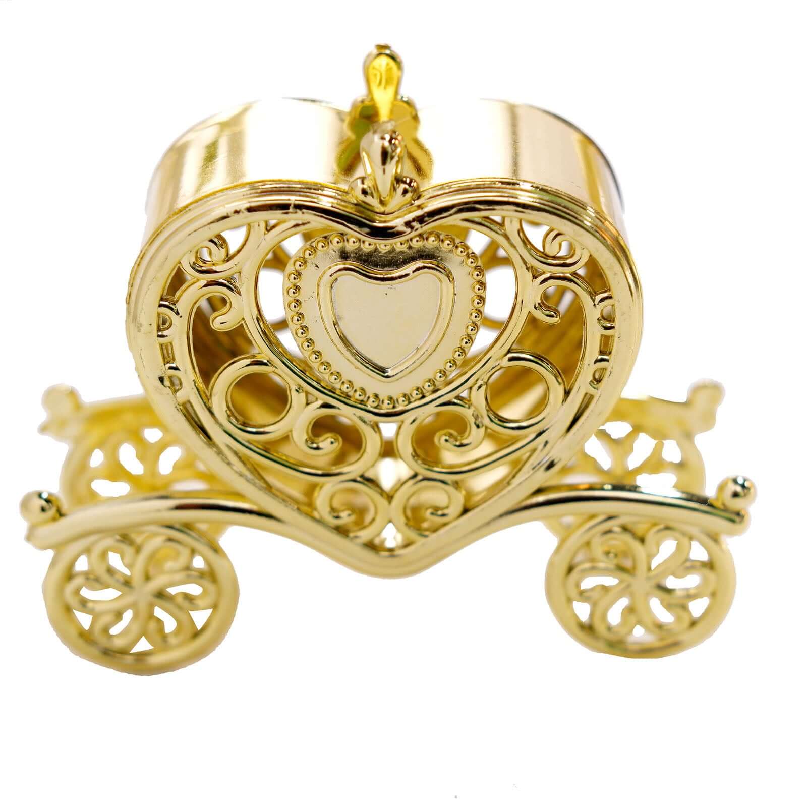 12 Pack 4 Gold Princess Heart Carriage Treats Party Favor Boxes, Candy Container Gift Boxes