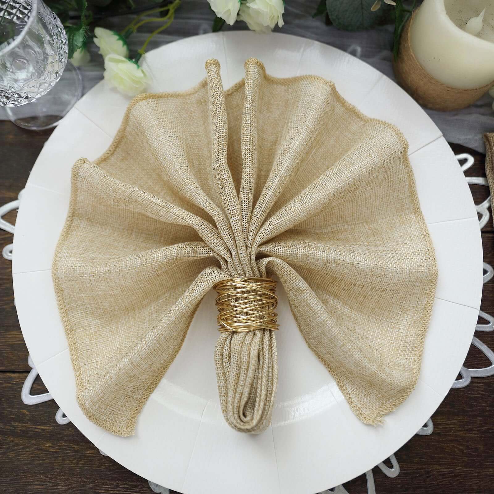 5 Pack Faux Jute 19x19 Napkins Natural - Authentic Burlap Look Cloth Napkins