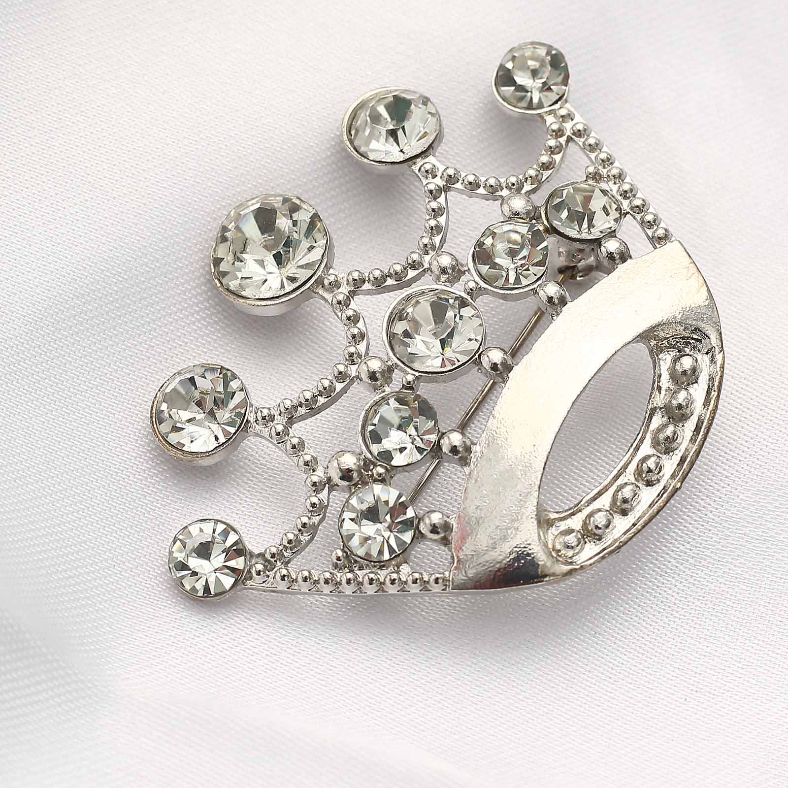 Rhinestone Metal Crown Sash Band Buckle Silver - Glittering Tiara Accent 2