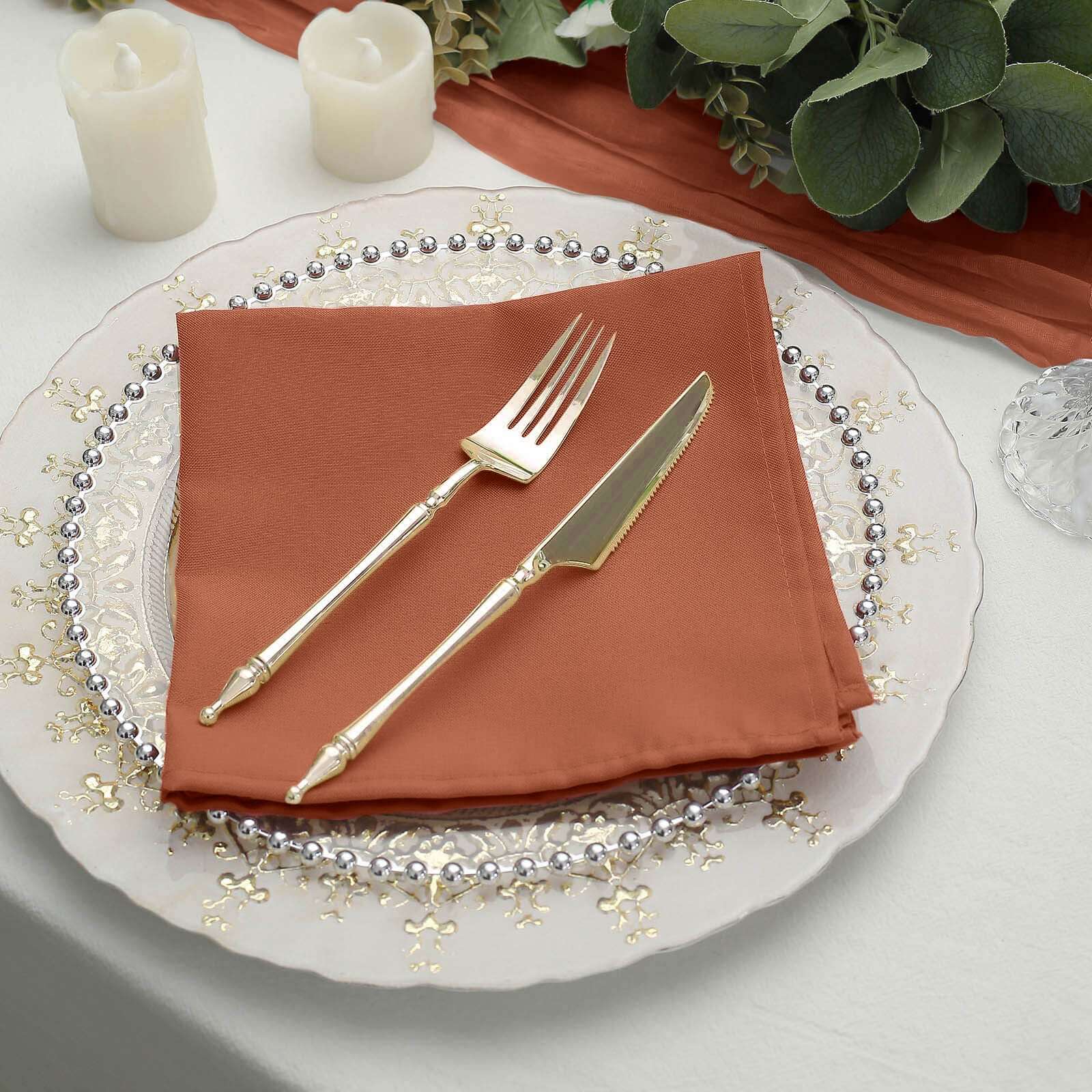 5 Pack Polyester 17x17 Napkins Terracotta (Rust) - Durable & Wrinkle Resistant Dinner Napkins