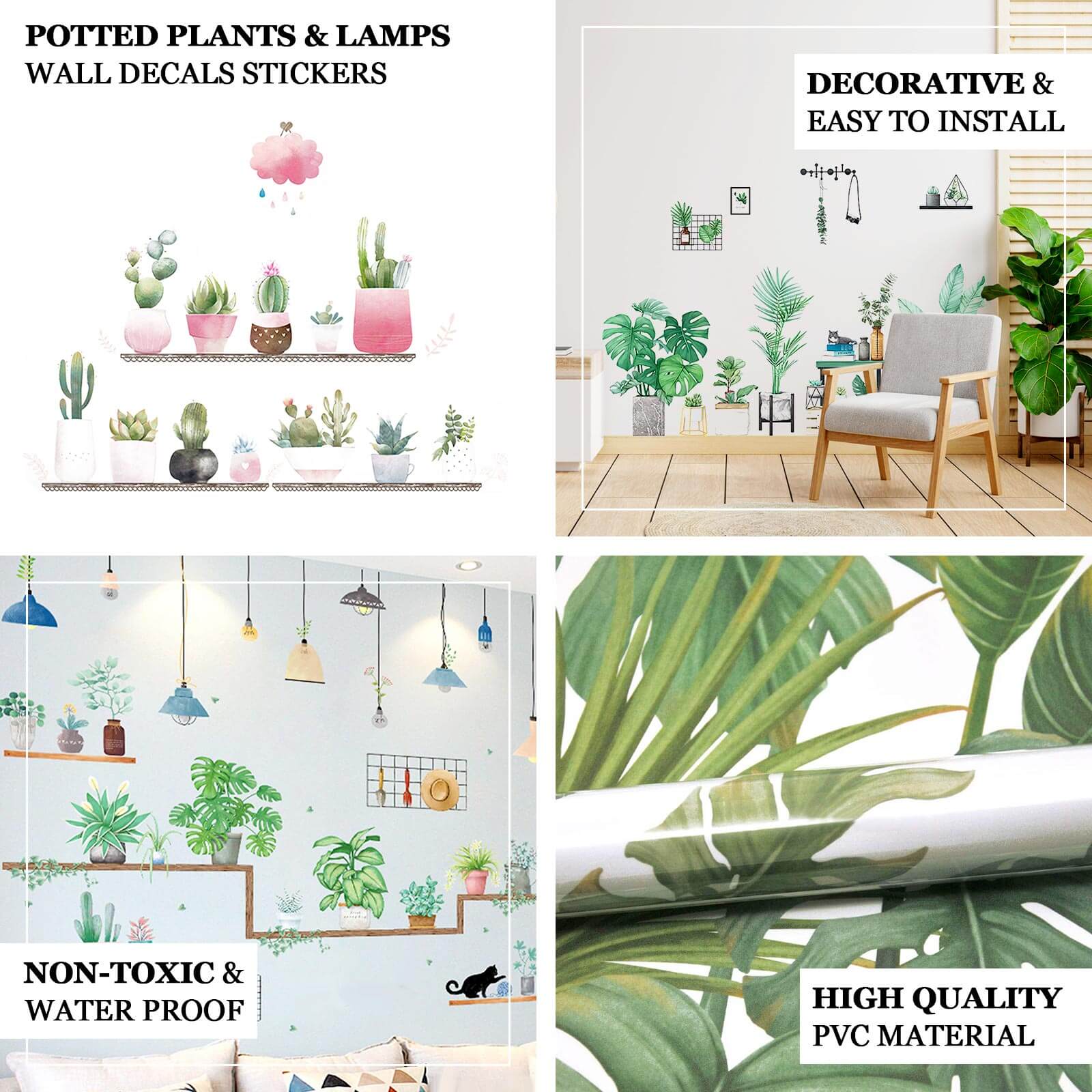 Succulent Potted Plants on Shelf Wall Decals, Peel and Stick Decor Stickers