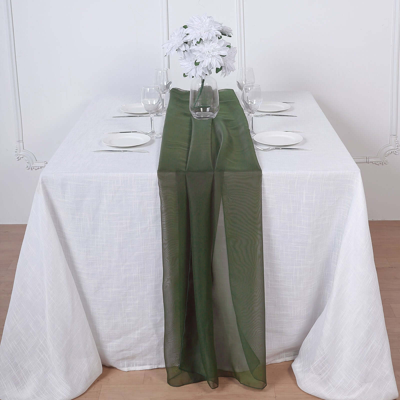 Premium Chiffon 6ft Table Runner Olive Green - Flowy & Lightweight Table Decor