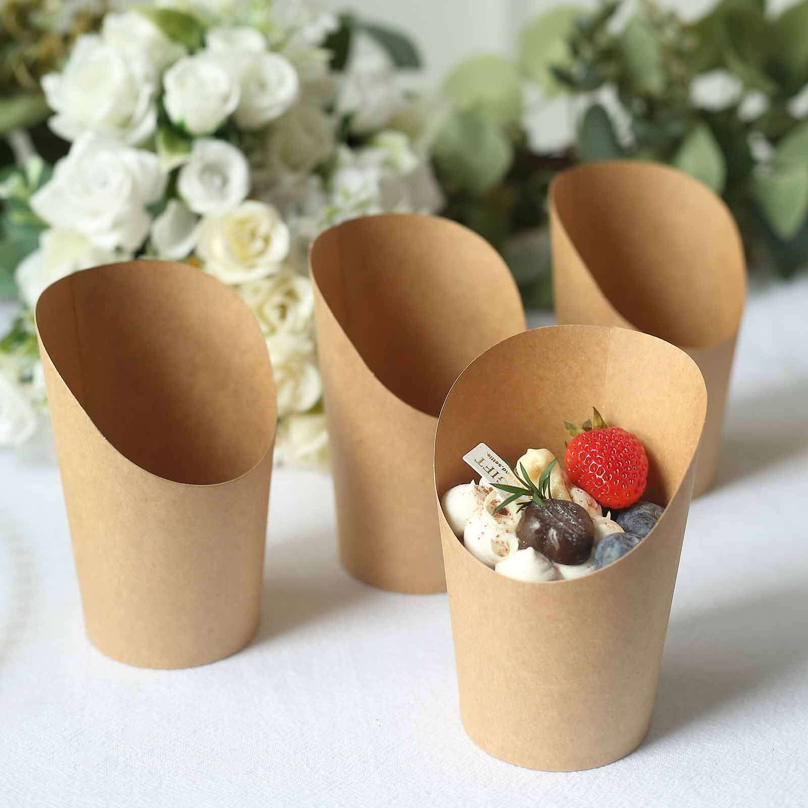 50-Pack Paper Popcorn Box Snack Cups Cone Design Natural Brown - Great for Appetizers 14oz