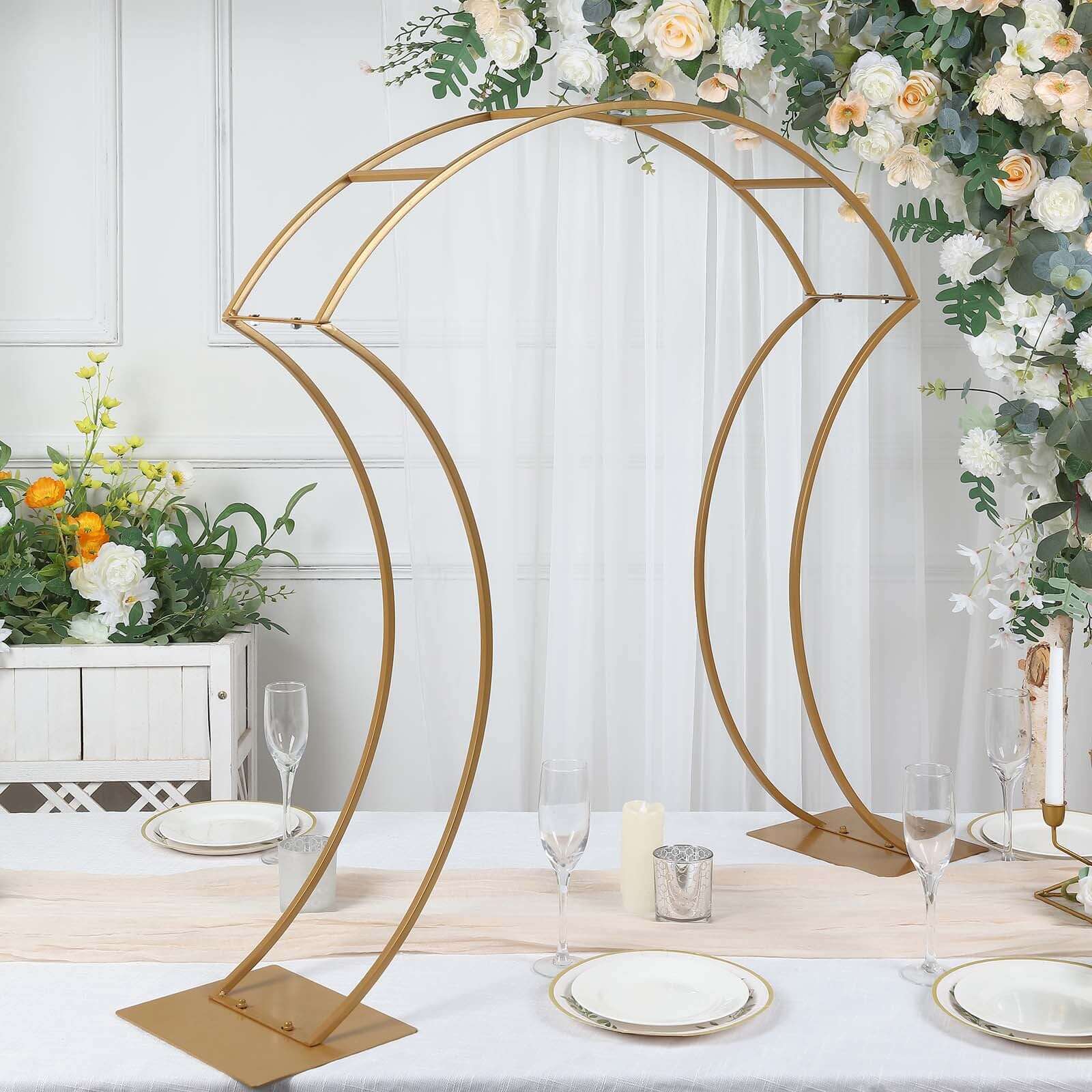 Metal Wedding Centerpiece Curvy Design Gold - Floral Arch Frame Table Stand 38