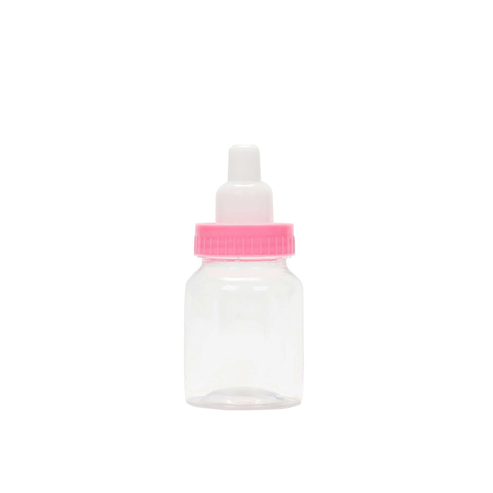 12-Pack Fillable Mini Candy Container in Baby Bottle Style Clear/Pink - Candy Treat Favor Boxes for Baby Showers 3.5