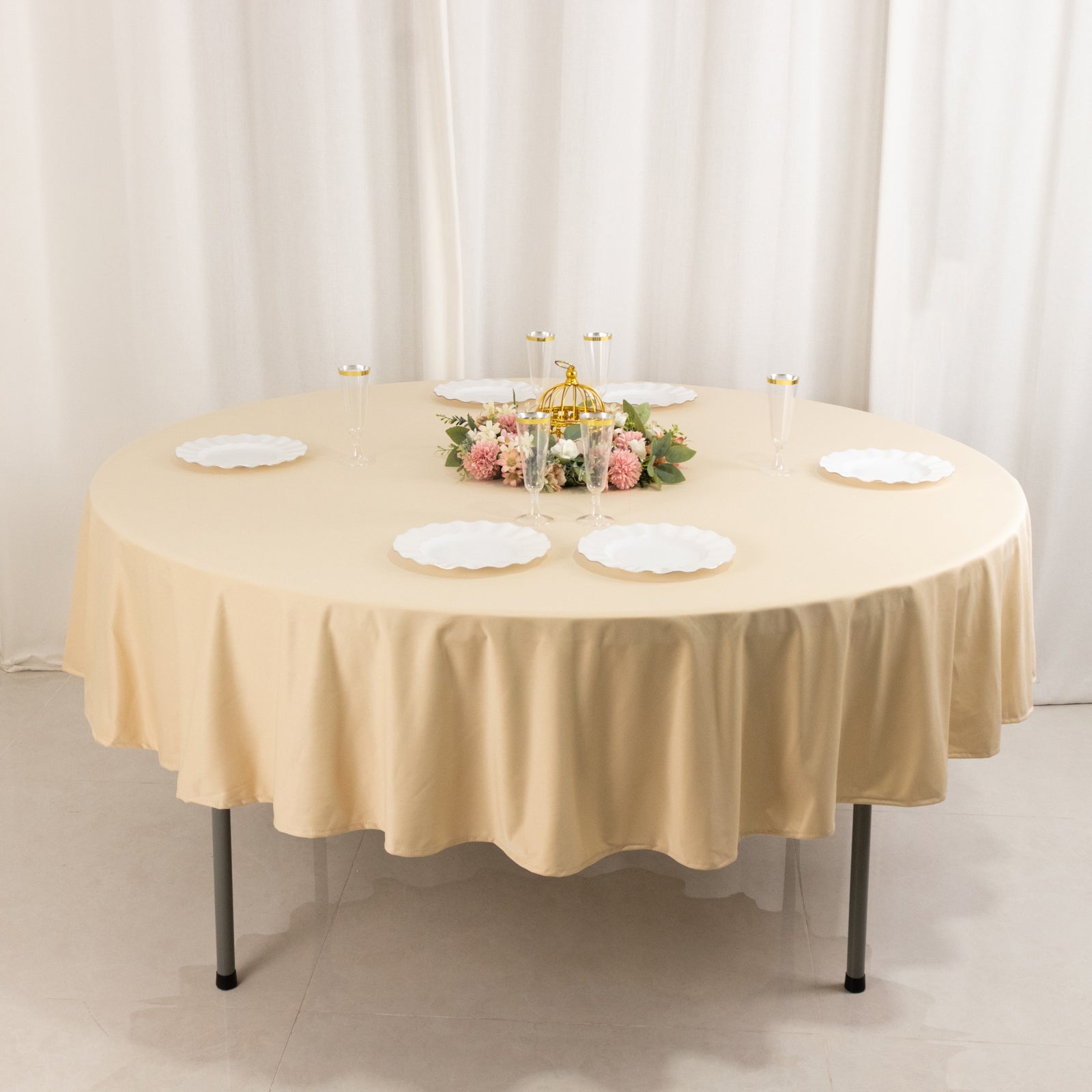 Premium Scuba Round 90 Tablecloth Beige - Wrinkle Free & Stain Resistant Table Cover