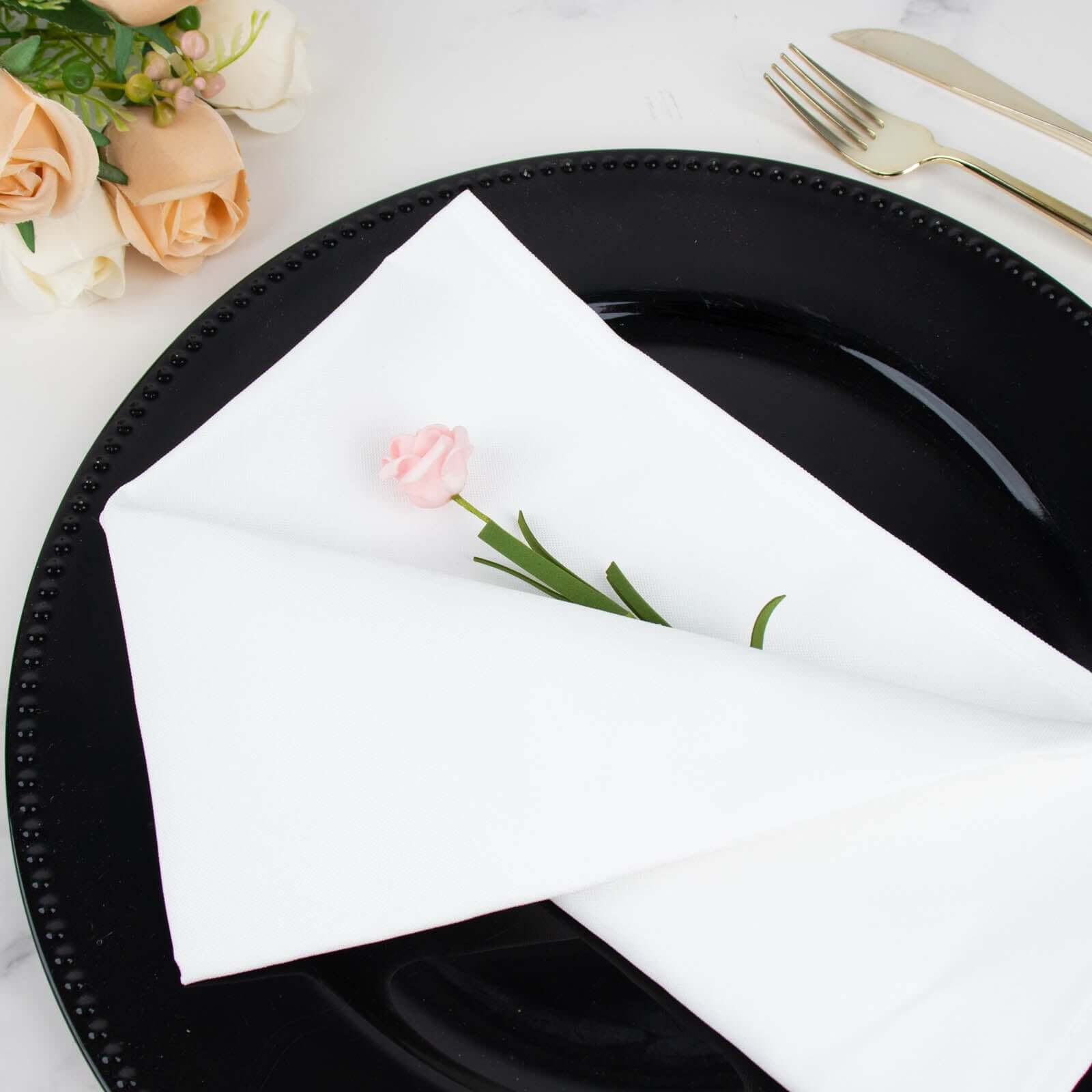 5 Pack Premium Polyester 20x20 Napkins White - Wrinkle-Resistant & Durable Dinner Napkins for Any Occasion