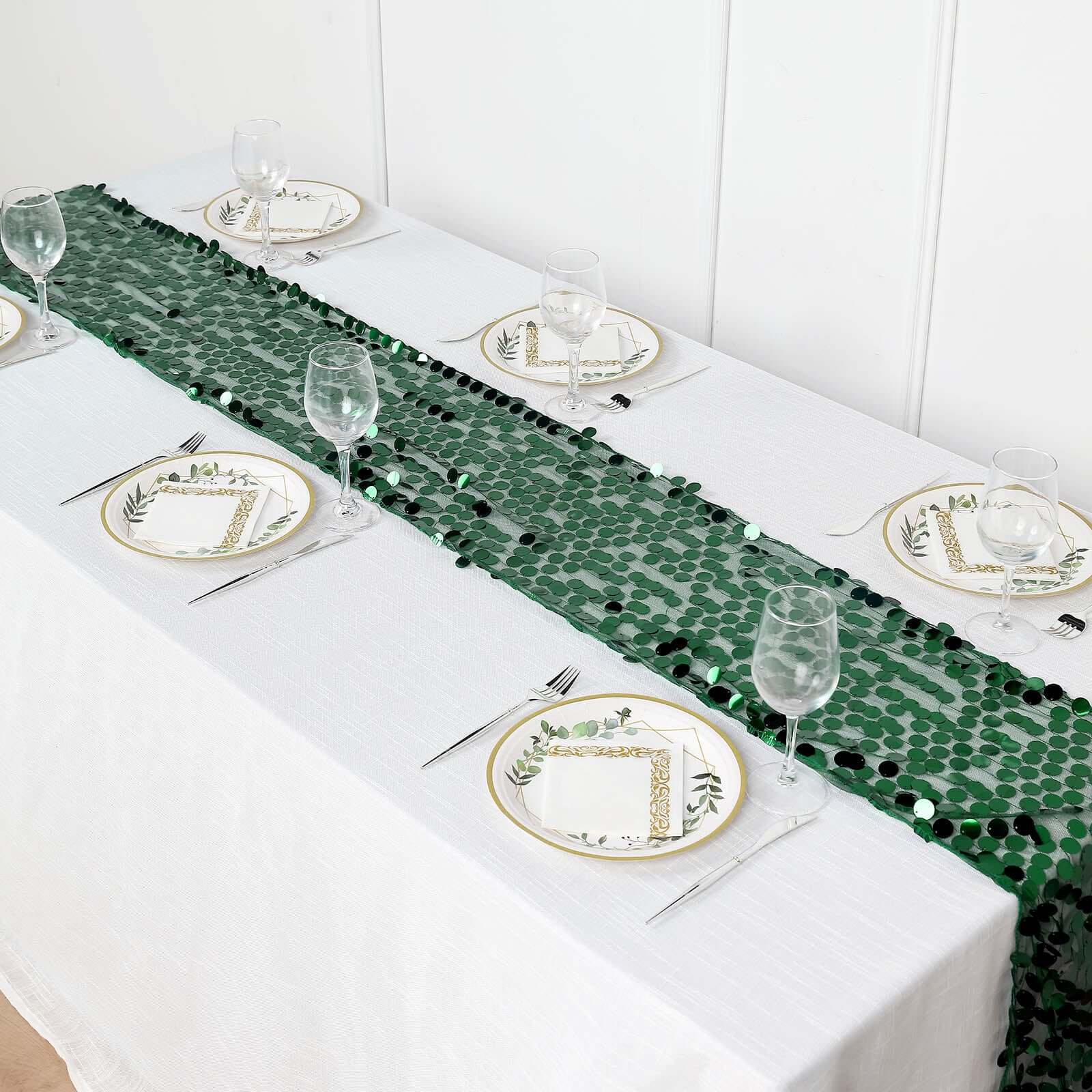 Big Payette Sequin 13x108 Table Runner Hunter Emerald Green - Dazzling Design