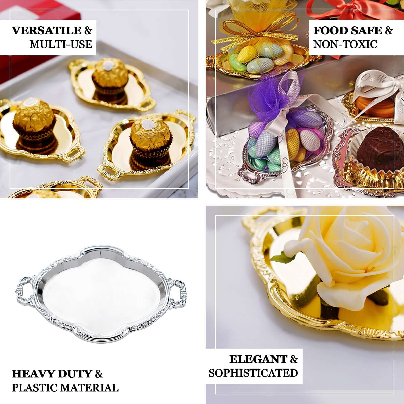 12-Pack Display Trays Party Favor Baroque Oval Design Gold - Mini Serving Platters for Sweets and Desserts 4.5