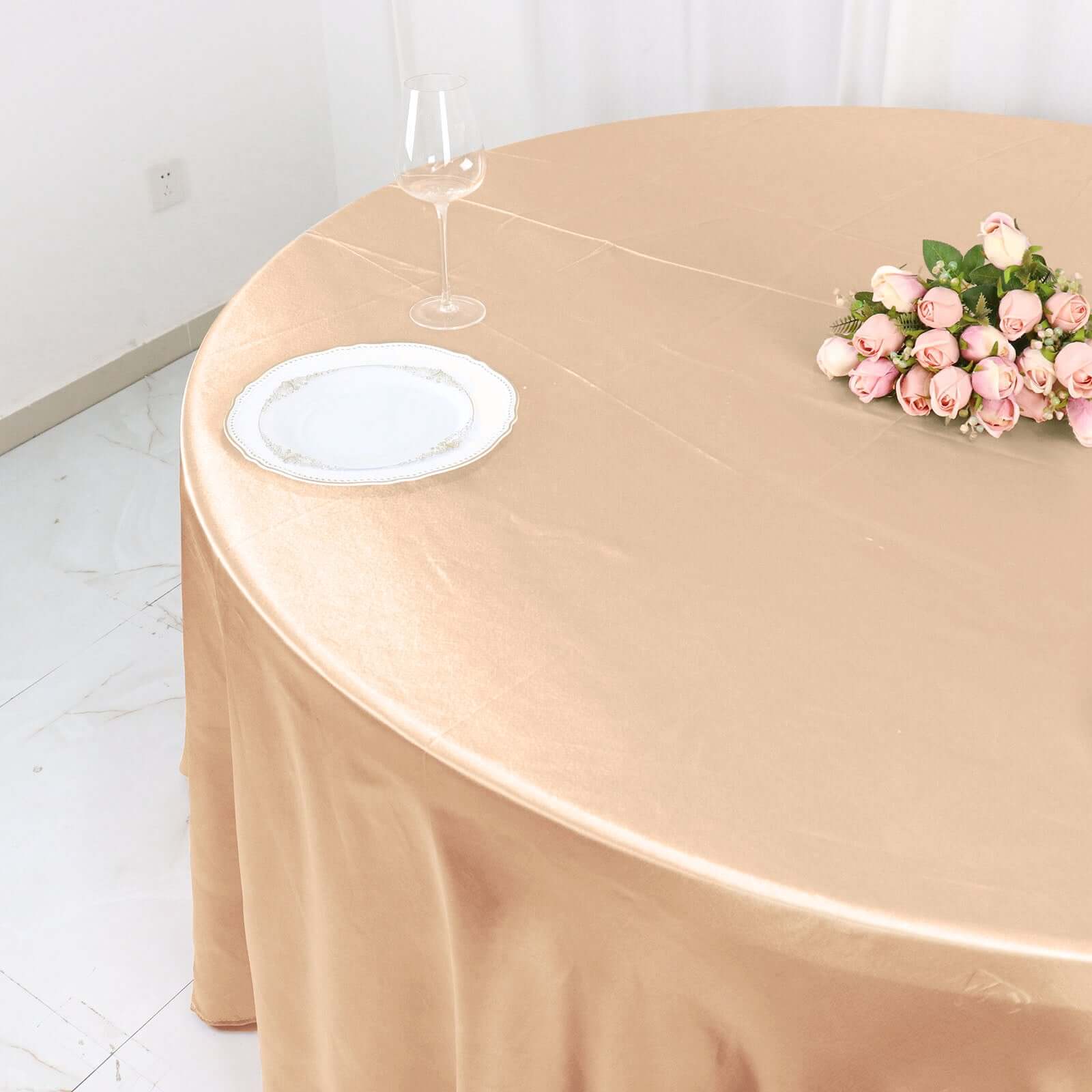 Satin 120 Round Tablecloth Nude - Stylish Seamless Table Cover