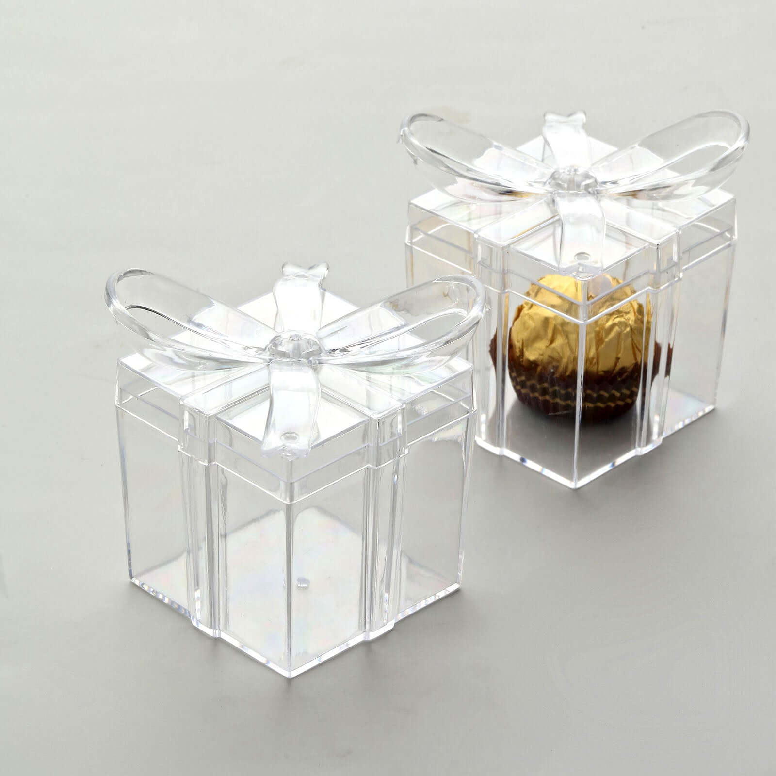 12 Pack 3 Square Clear Bow Top Plastic Party Favor Boxes, Transparent Candy Container Gift Boxes