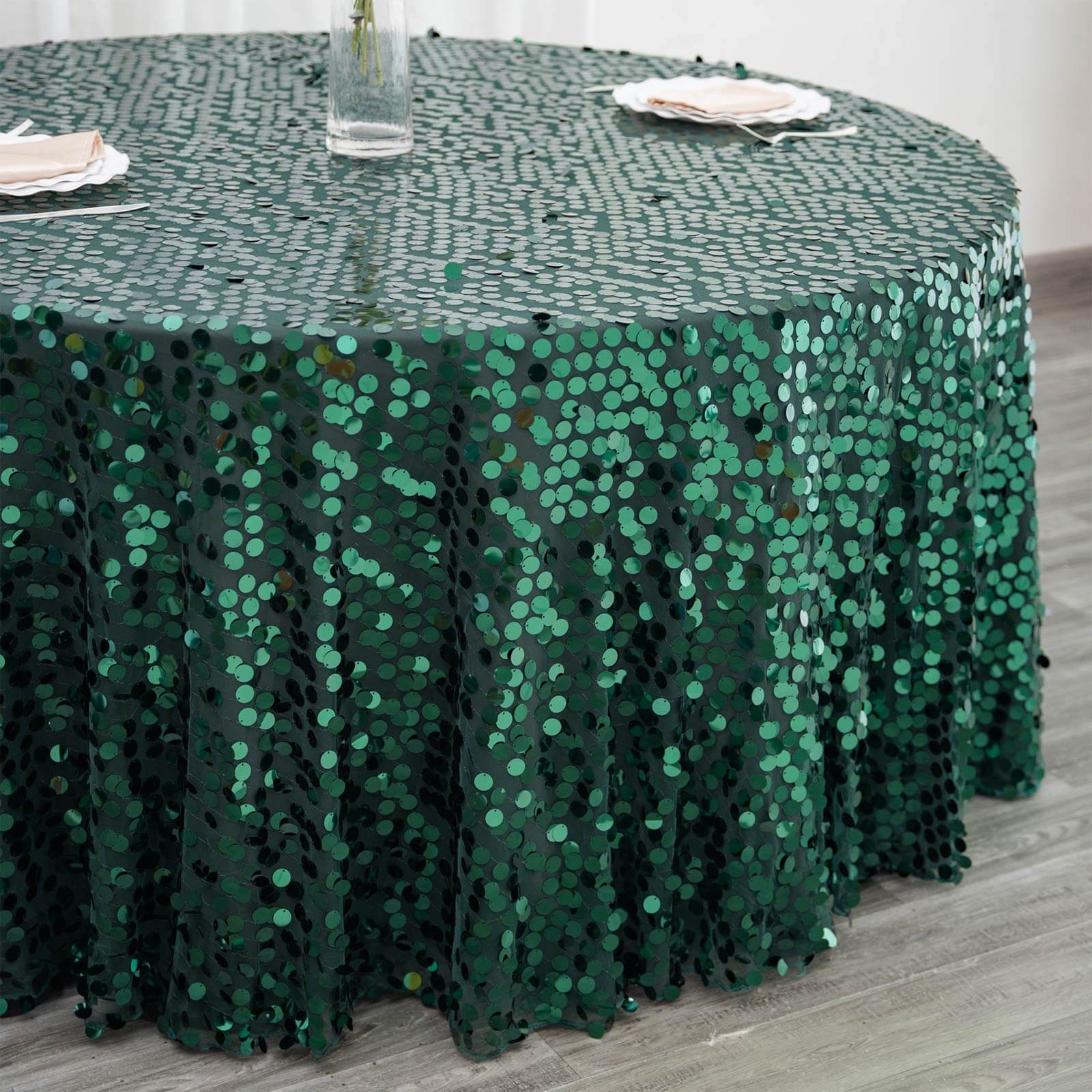 Sequin 120 Round Tablecloth Hunter Emerald Green - Seamless Big Payette Table Cover