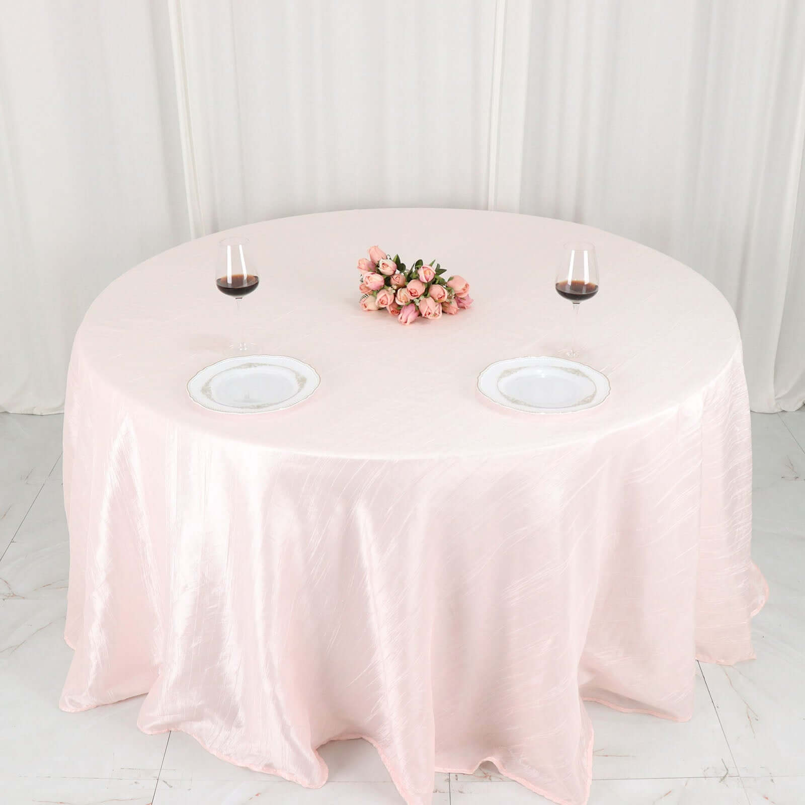 Taffeta 132 Round Tablecloth Blush - Seamless Accordion Crinkle Table Cover